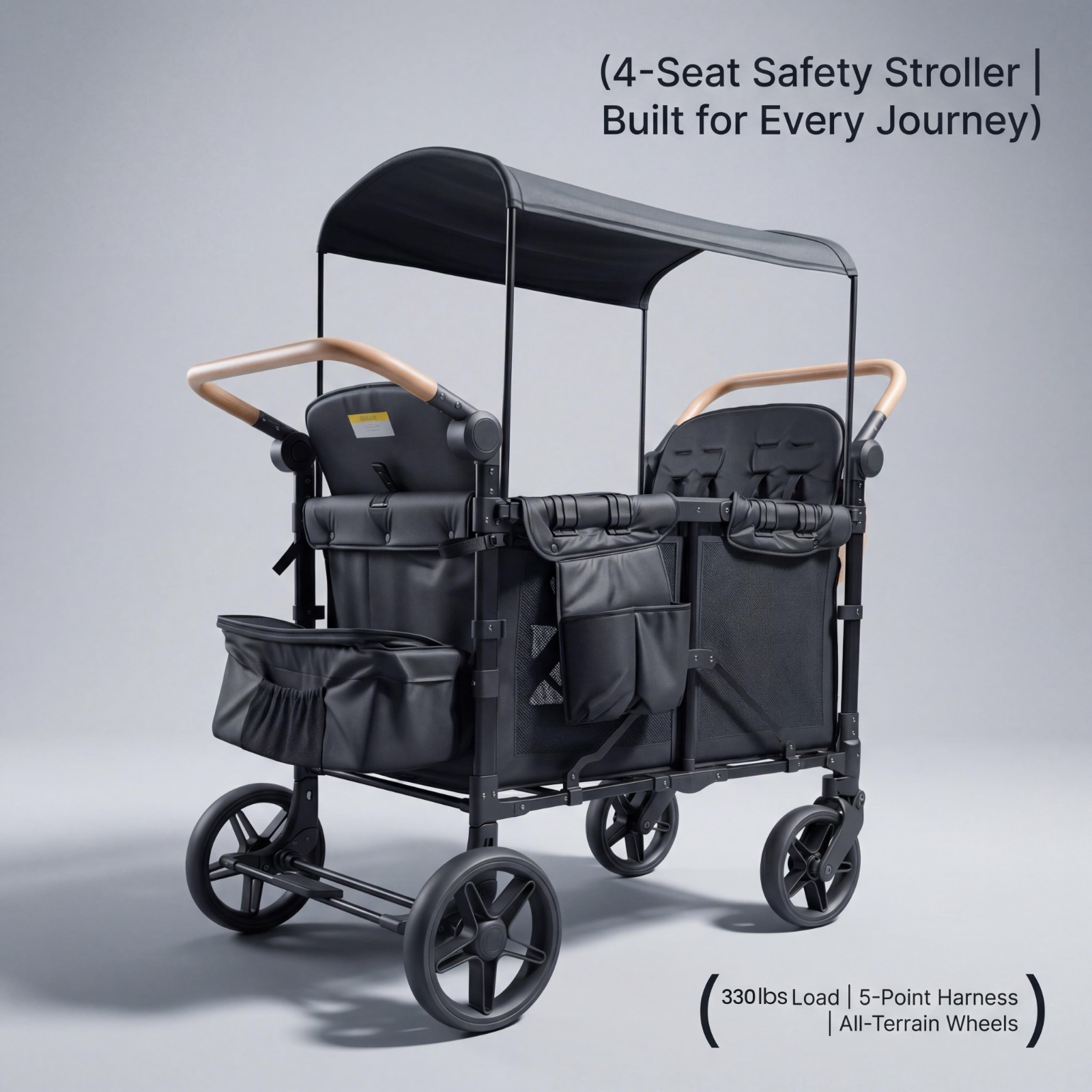 Wagon Stroller 4 Kids Push Pull Quad Collapsible Stroller 330LB Parent Organizer