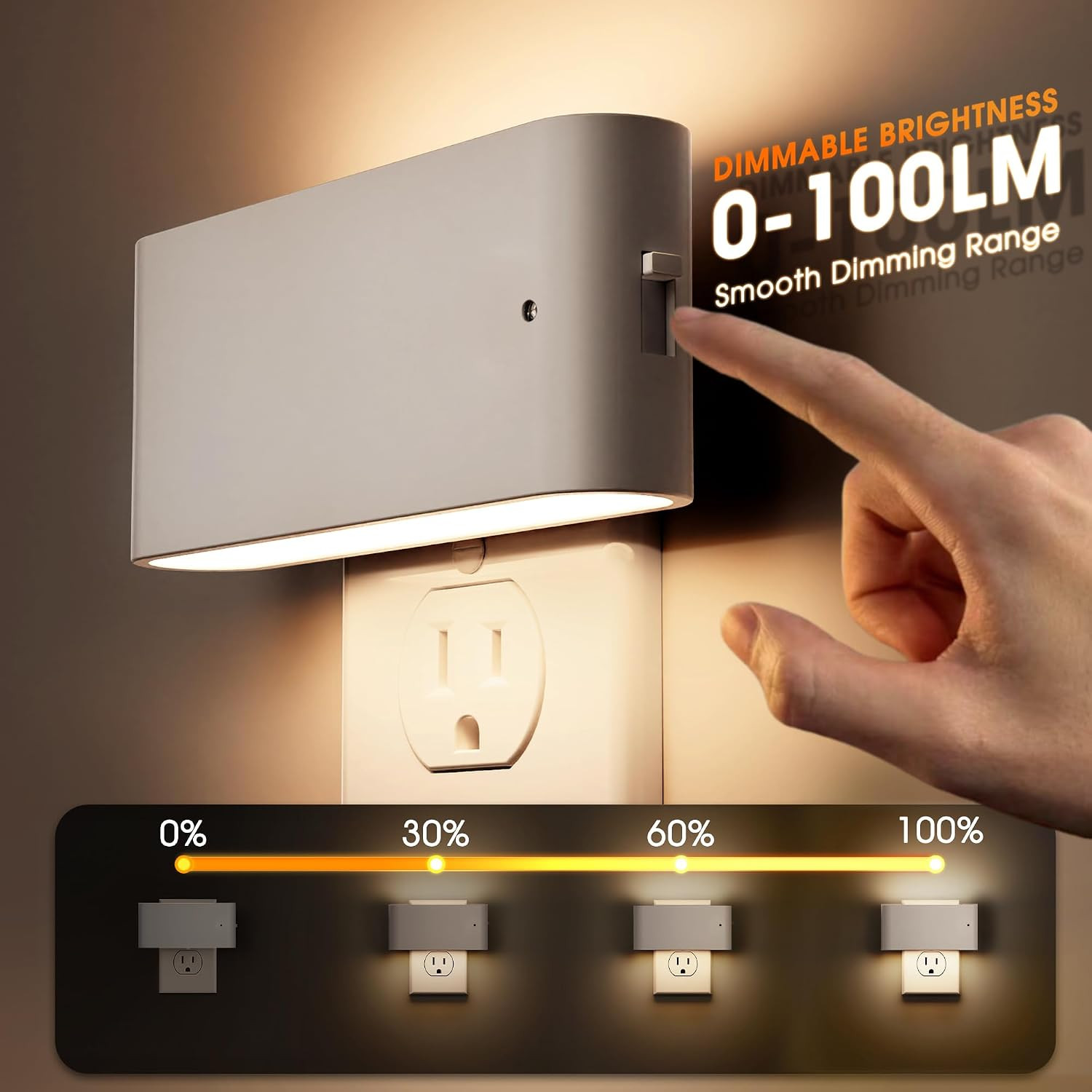Night Lights Plug into Wall,Dusk to Dawn Sensor,3000K,White | Dimmable LED Night