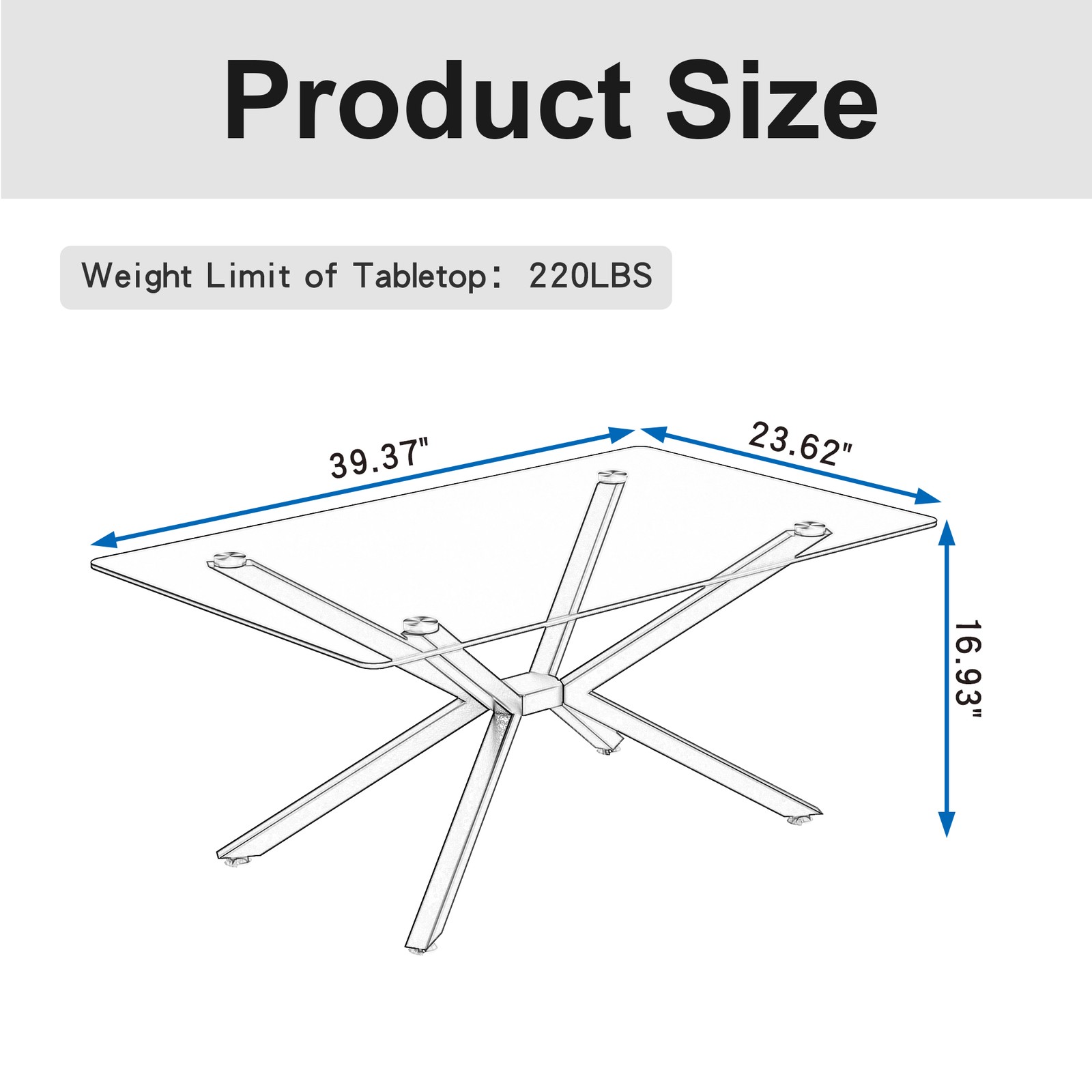 39.37" Rectangular Clear Tempered Glass Coffee Table,Stylish Design with Black