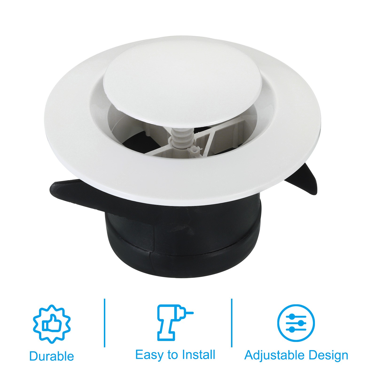 3" Round Air Vent Adjustable Ceiling Diffuser Grill Cover ABS Louver White
