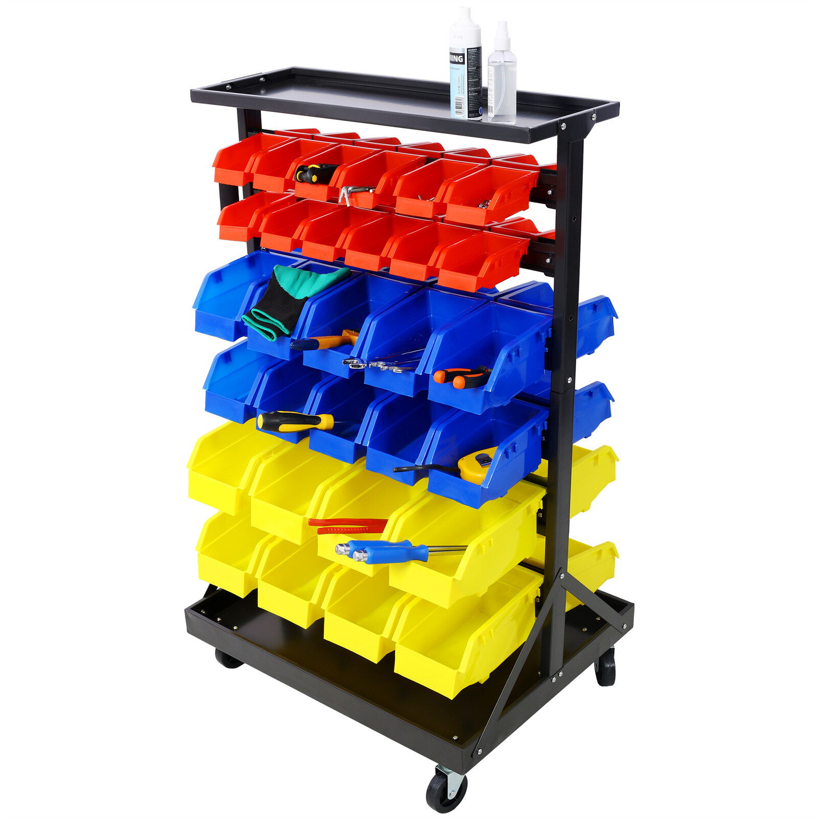 6-Tier Dual-Sided Rolling Bin Rack 350lbs Capacity Includes 60pcs Organizer Bins