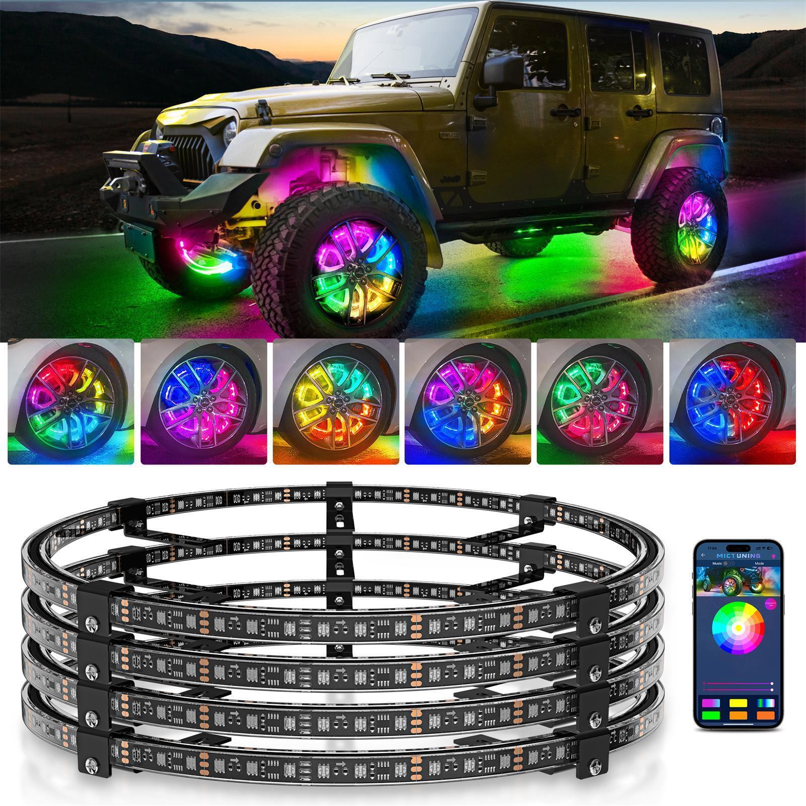 MICTUNING 15.5 Inch New Double-Row RGB+IC Wheel Ring Light Kit w/Dynamic Chasing
