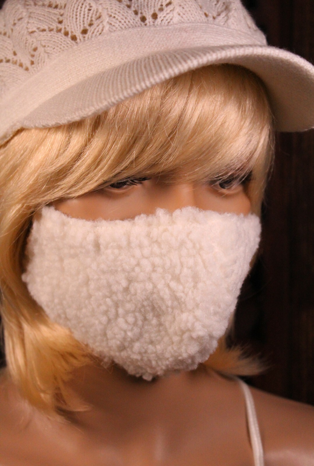 Faux Fur Face Mask Soft Sherpa Fashion Face Cover Easy Breathing Contour Shape
