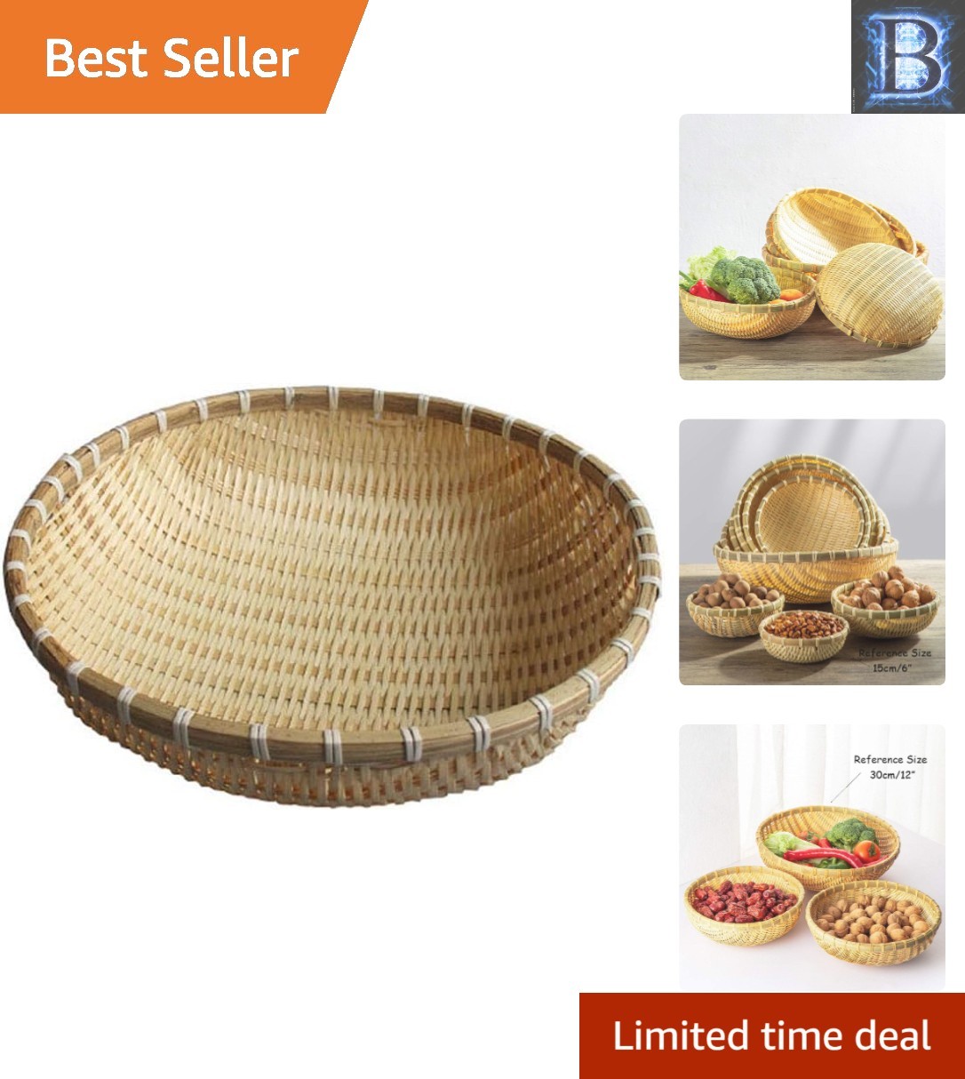 Compact Handcrafted Bamboo Basket - 16cm Palm-Sized for Organizing Essentials