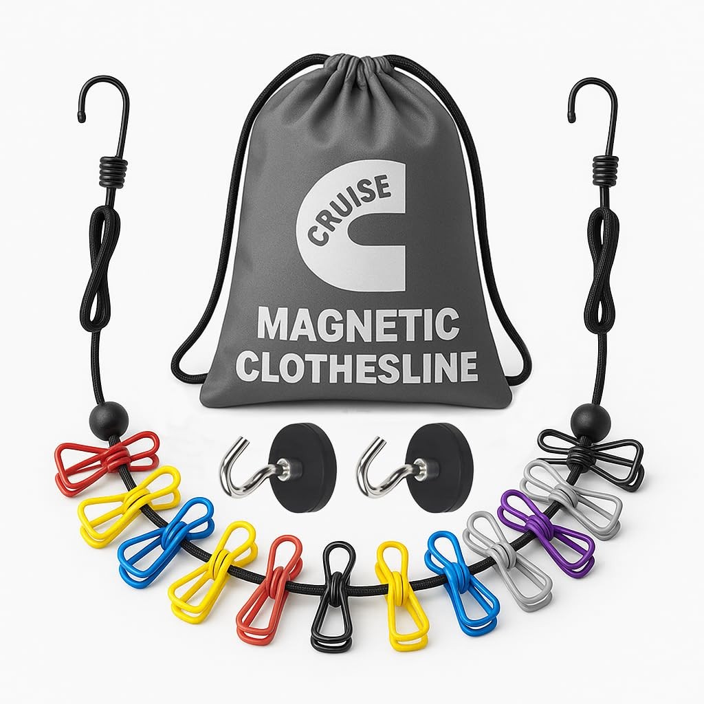 Magnetic Cruise Ship Clothesline Strong Non-Scratch Rubber Coated Travel Laun...