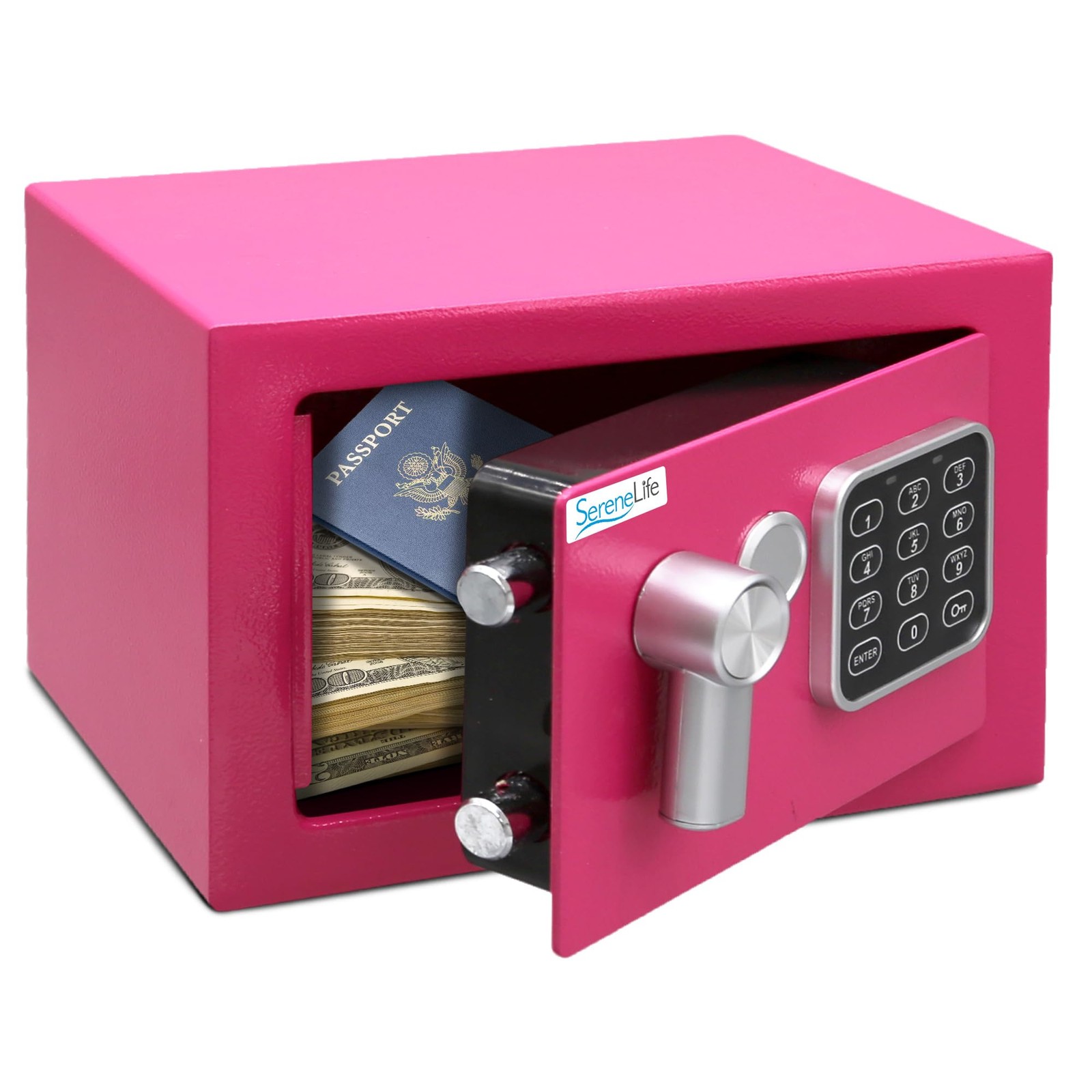 SereneLife Premium Steel Digital Safe Box - Secure Storage - Pink