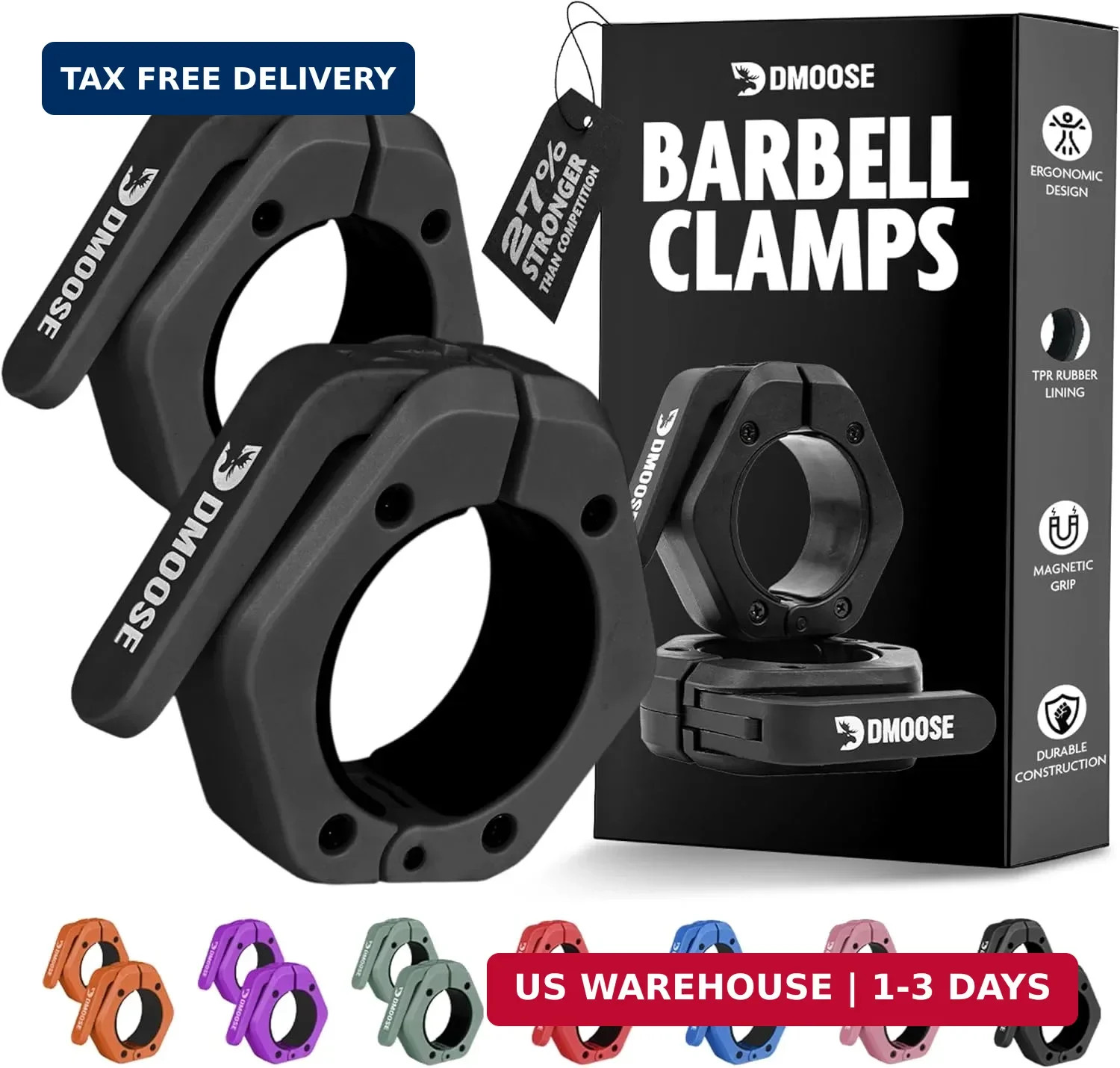 DMoose Fitness Barbell Clips 2 Inch (Pair) - Quick Release Olympic Barbell Clamp