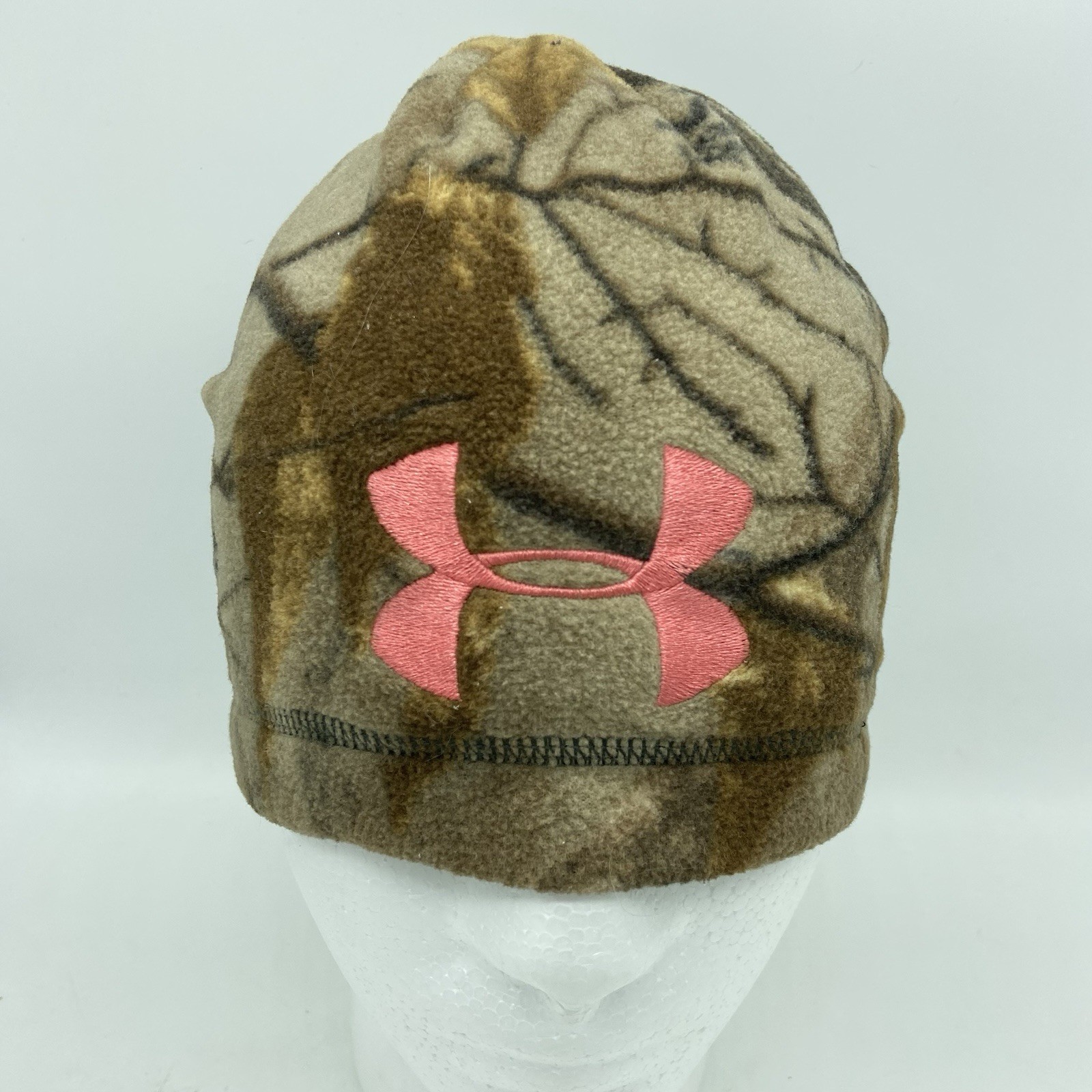 Under Armour Camo Beanie Coldgear Scent Control Fleece Skull Cap Hat Pink Logo