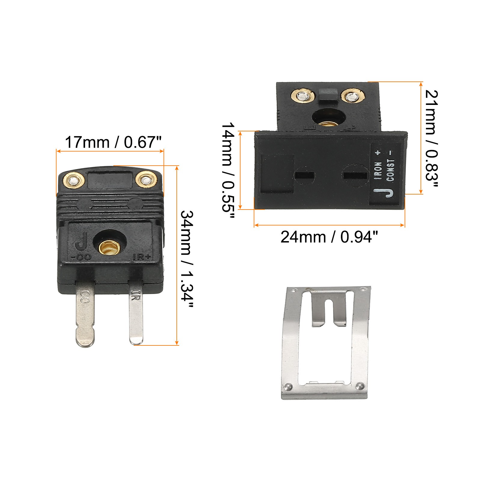 J Type Thermocouple Wire Connectors Male Plug with Panel Mount Mini Socket 2 Set