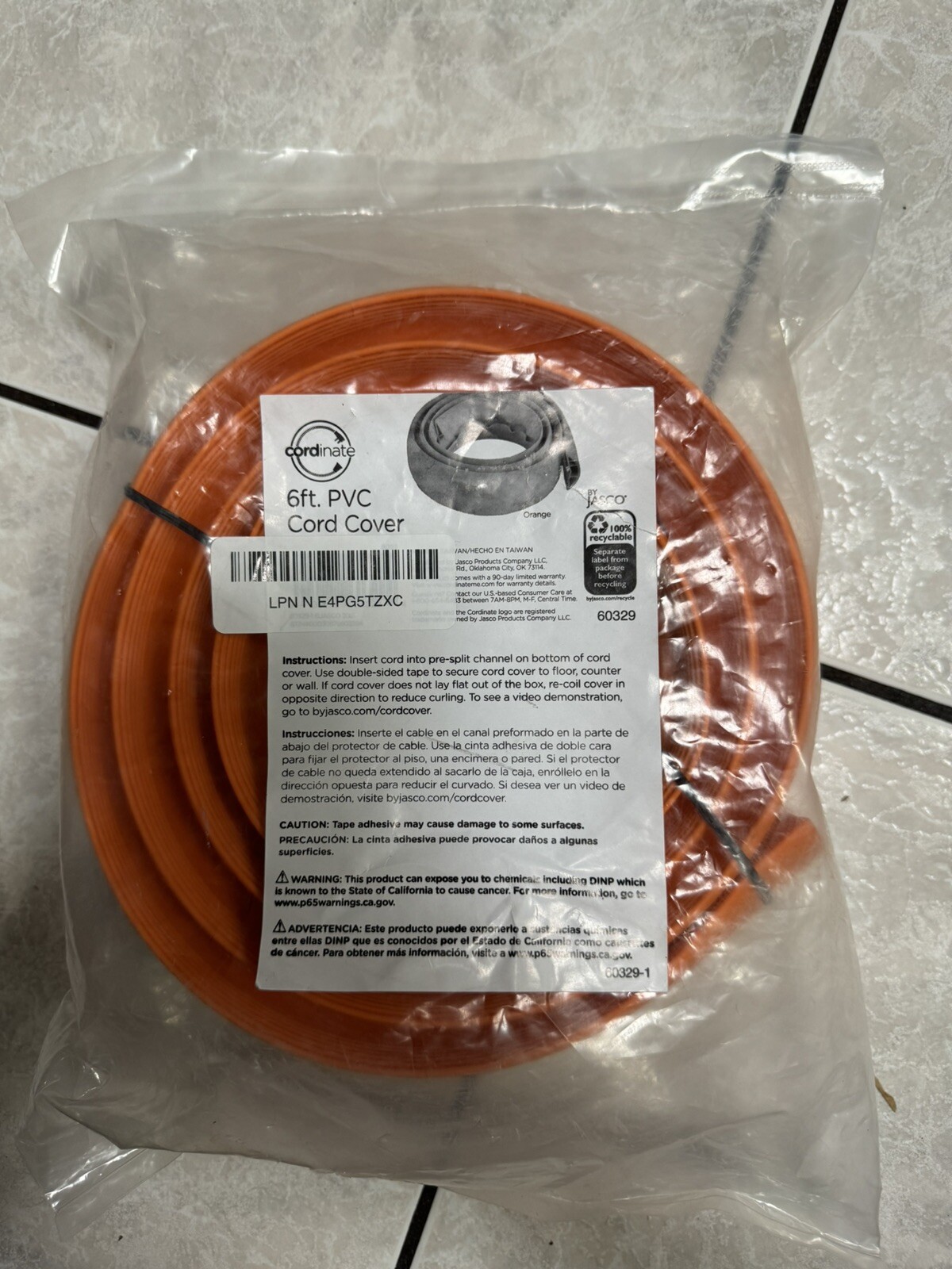 Jasco Cordinate 6ft PVC Cord Cover Orange Cable Protector