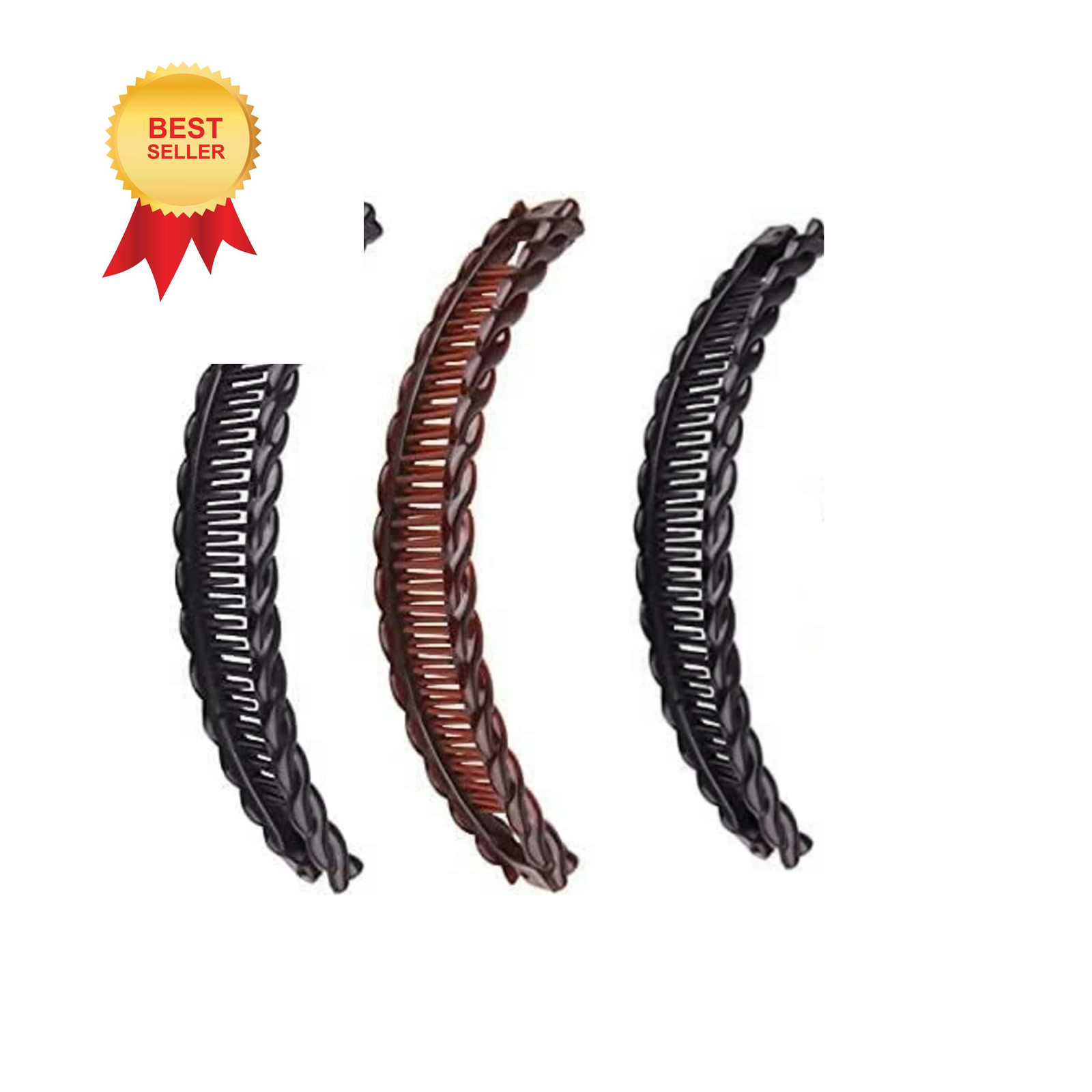 3Pcs Two Black And One Brown Tort Banana Clips 1 Count (Pack of 1),