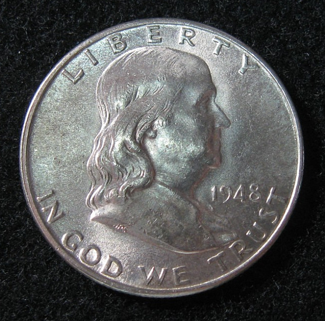 1948 D - FRANKLIN HALF DOLLAR  -  FBL Full Bell Lines - Strong AU / UNC