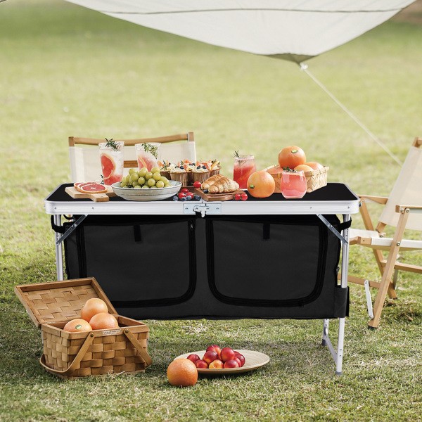 Folding Table, 4FT Aluminum Camping Table Large Storage Space Adjustable Height