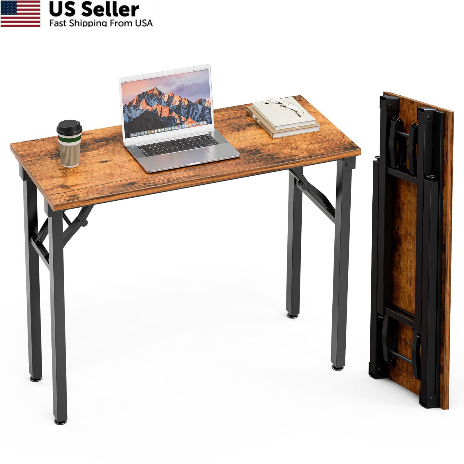 TEMI Small Computer Desk Folding Table - 35.8" 35.8 Inch, Rustic Brown