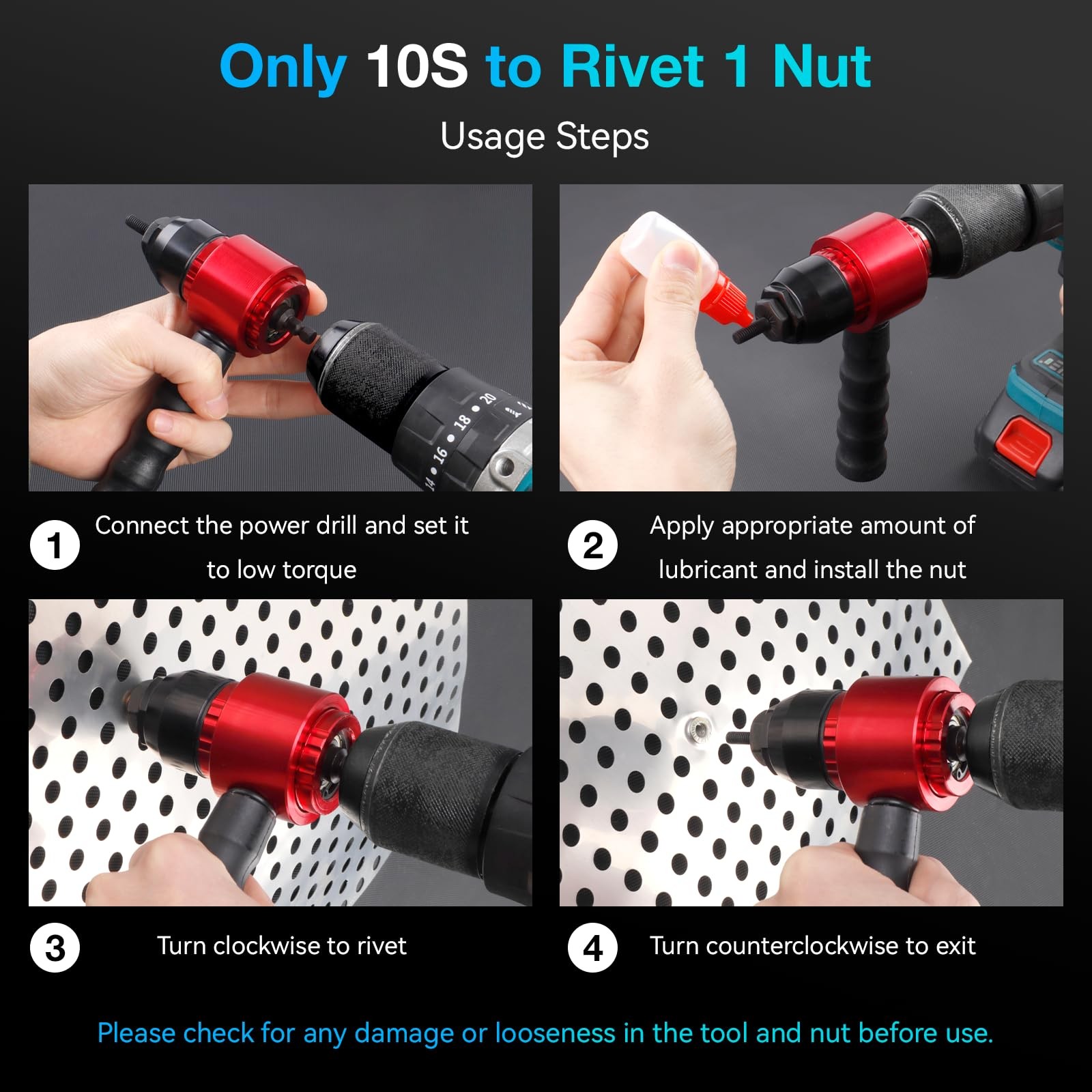 Rivet Nut Tool Adapter for Cordless Drills, Labor Saving Rivet Gun...