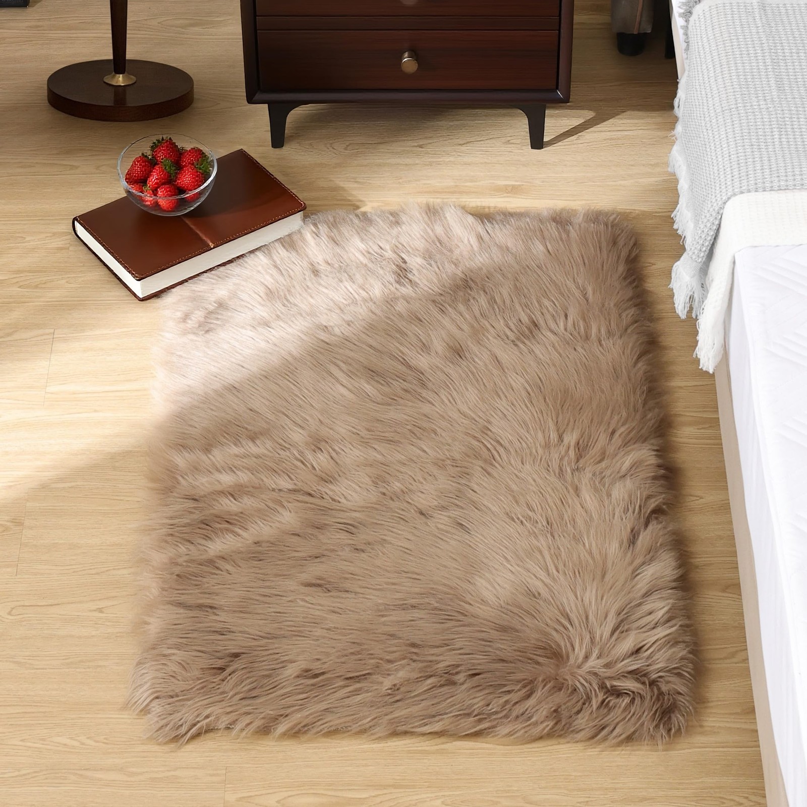 Goolela Fluffy Faux Fur Rug for Bedroom Light Brown Beige 2x3 Furry Fuzzy She...