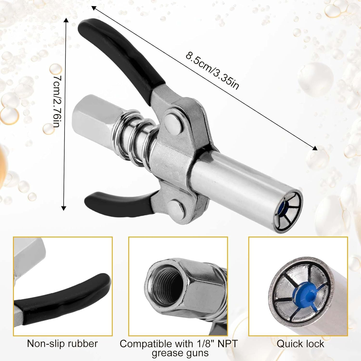 Grease Gun Accessory Kit, Include 45Cm/18In Spring Flex Hose, Normal Coupler & D
