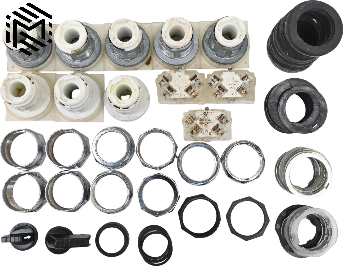 Assorted Square D Selector Switch Parts - Operators, Mounting Nuts, Contacts