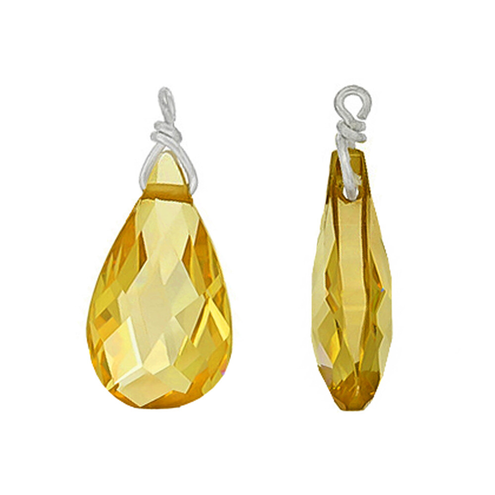 4 CZ Sterling Silver Briolette Dangle Charm Earring Beads Citrine Yellow #98351