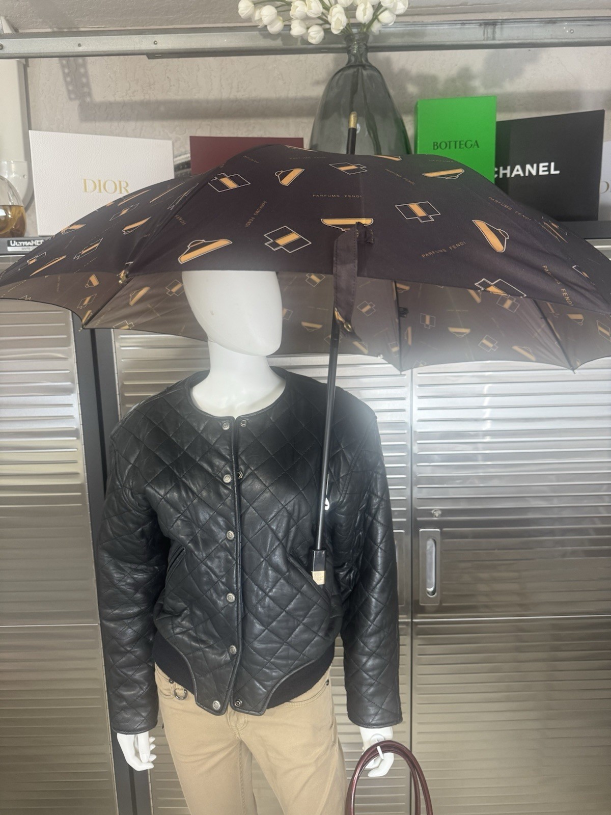 Fendi Perfume Brown and Gold Large Umbrella
