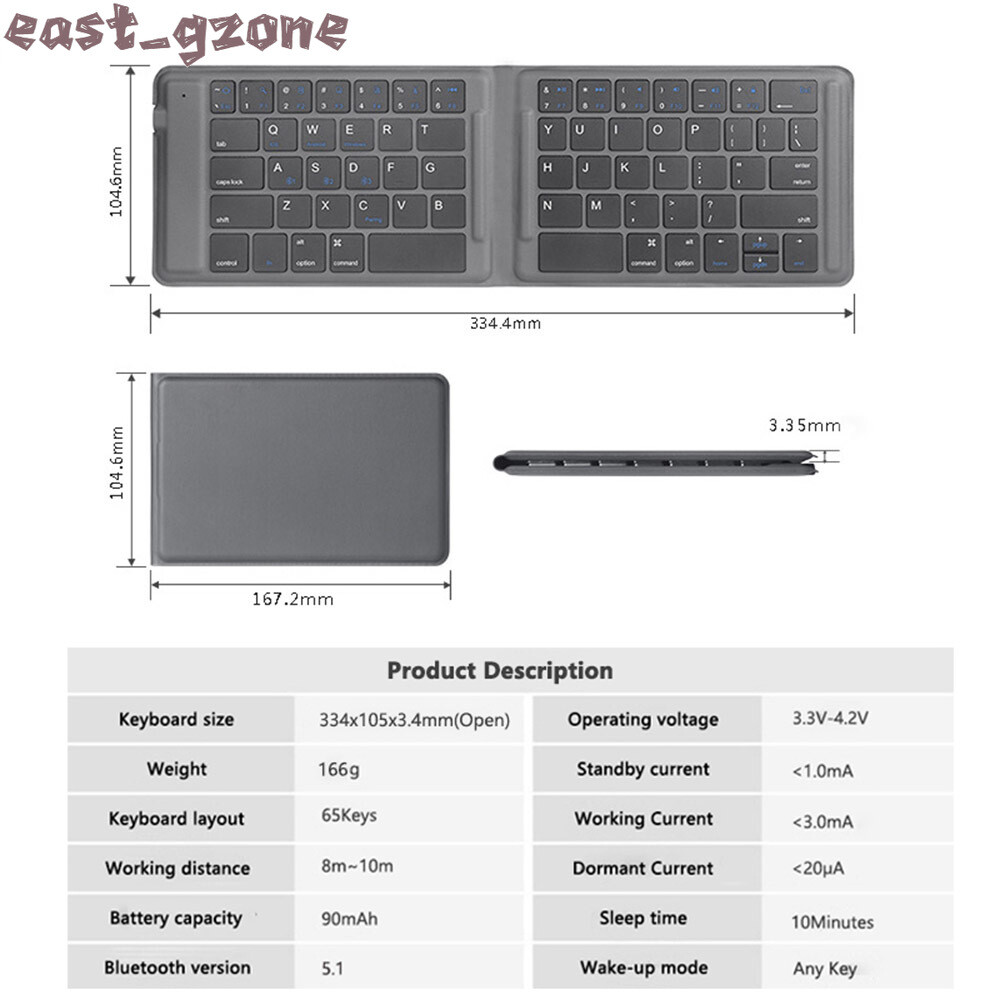 Bluetooth Wireless mute Foldable Portable Keyboard for Windows IOS Tablet iPad