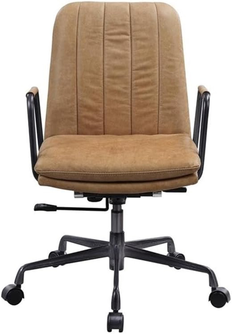 Eclarn Leather Adjustable Height Swivel Office Chair in Brown