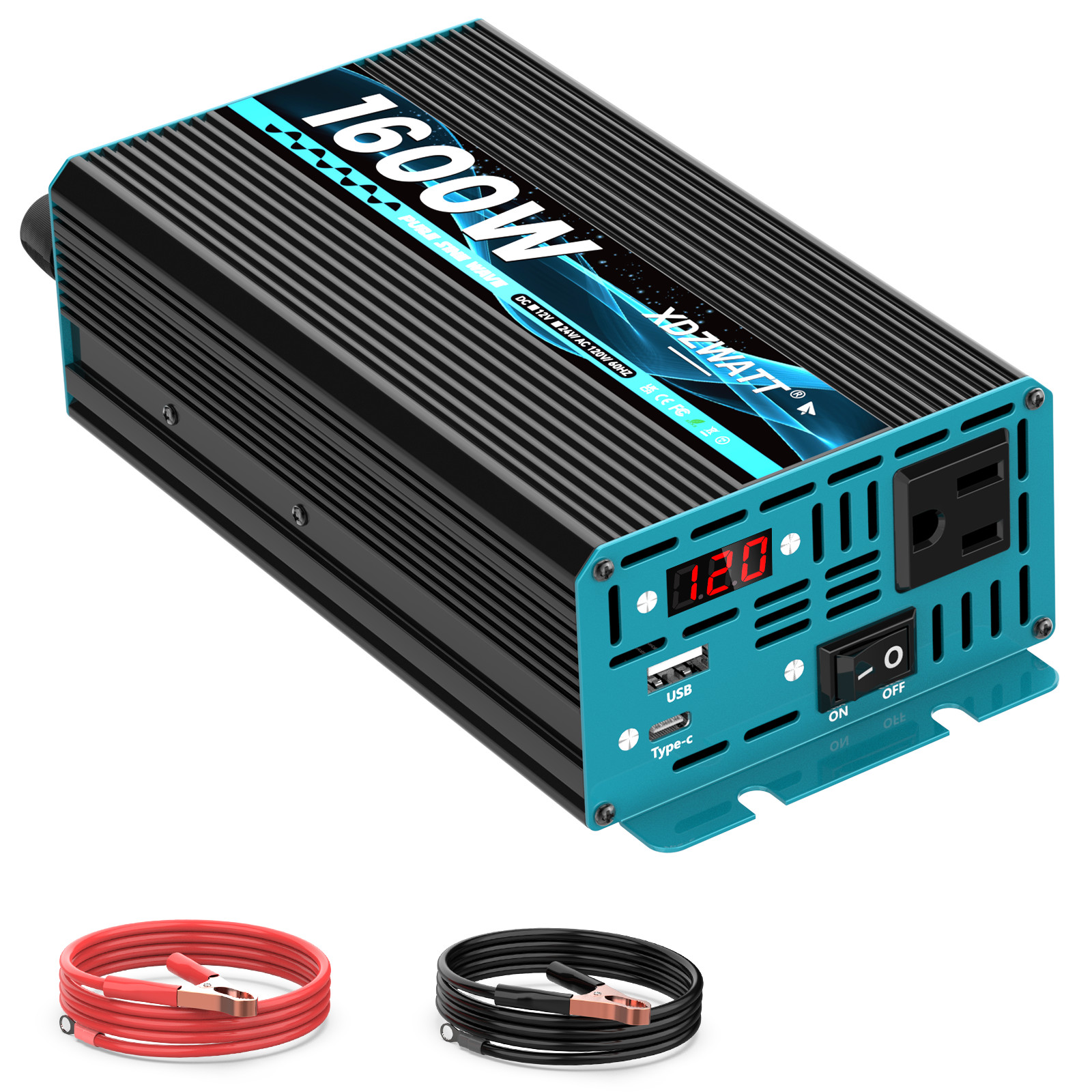 600W/1600W pure Sine Wave Inverter | 12V DC to 110V AC + Dual USB | RV/Camp