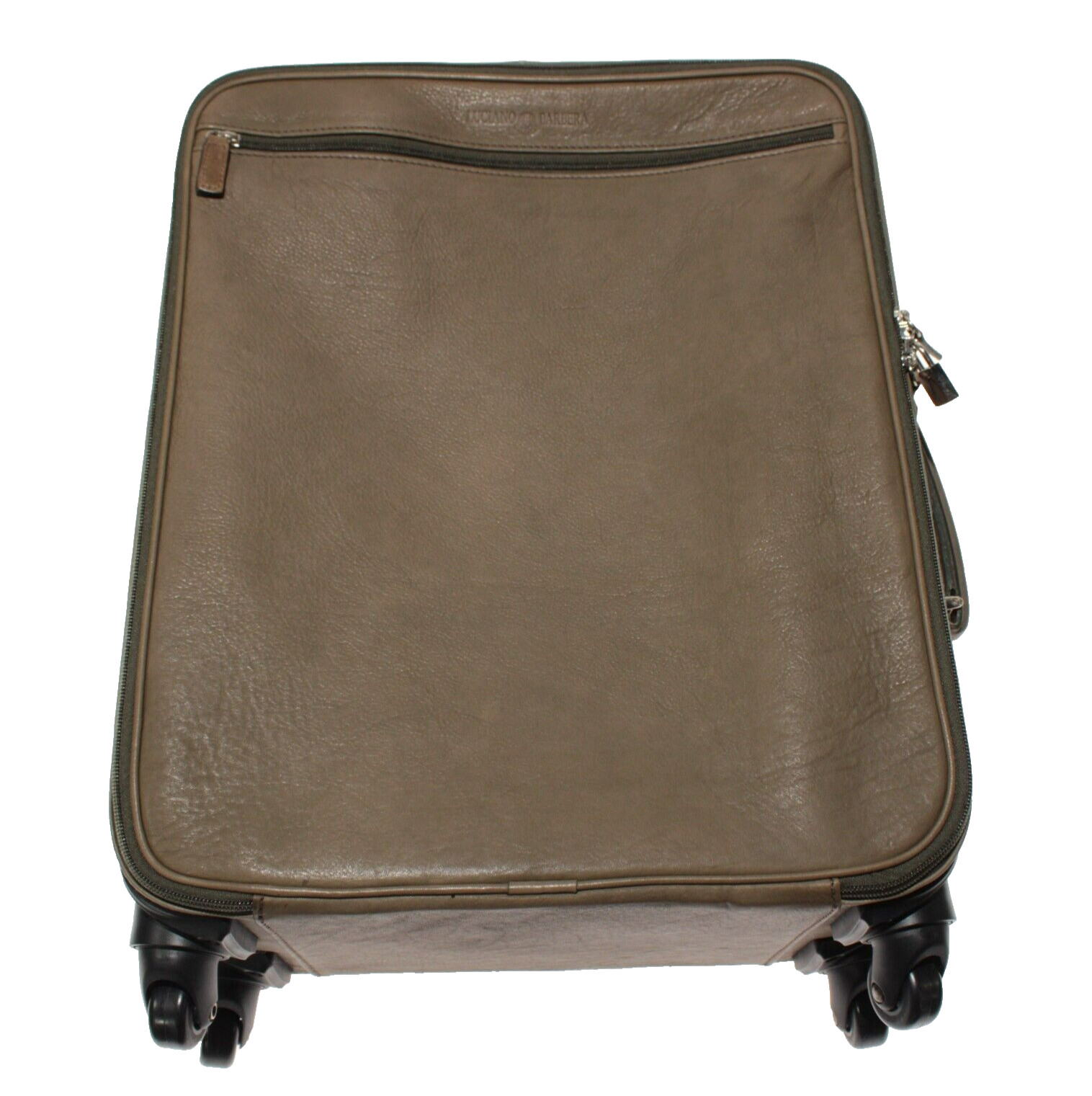Luciano Barbera NWOT Leather Roller Suitcase in Solid Olive Green