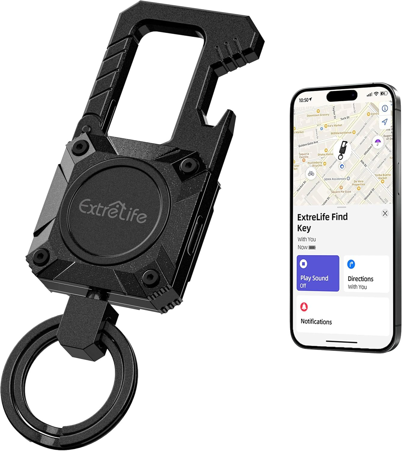 Keychain, Works with Apple Find My, Heavy Duty Keychain Bottle Opener, Carabiner