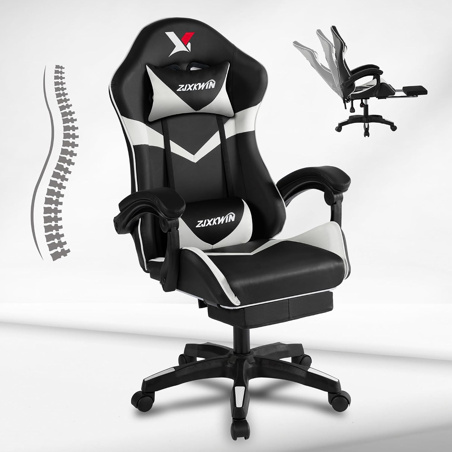 Ergonomic Gaming Chair, High Back PU Leather Office Chair with Footrest