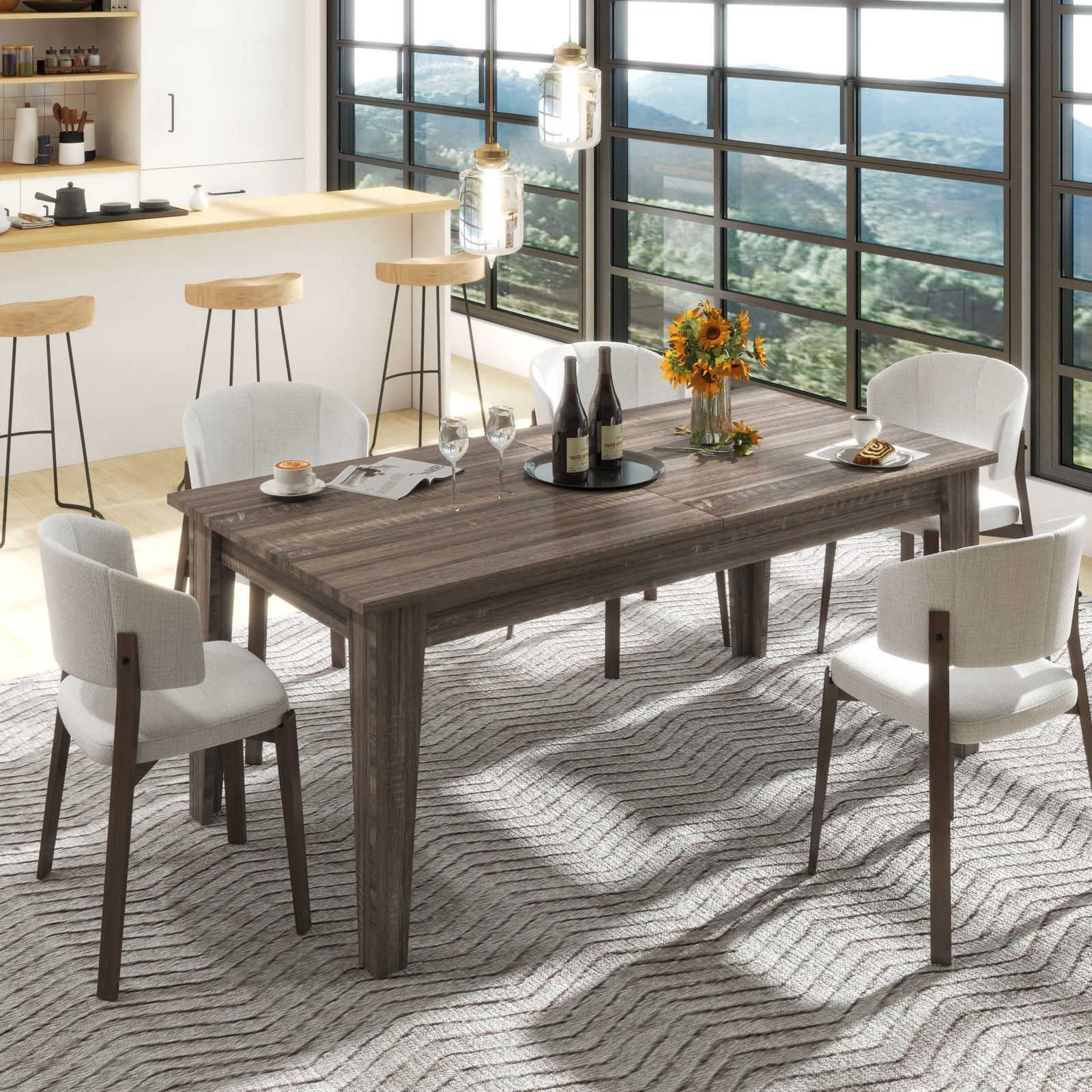 Dining Table , 106.3 in Large Extendable Kitchen Table