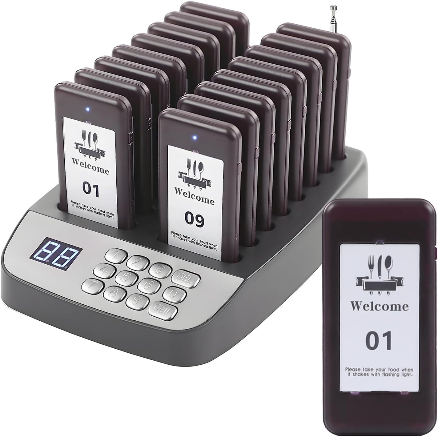 16-Pager Wireless Restaurant Paging System - 500ft Range for Quick Notifications