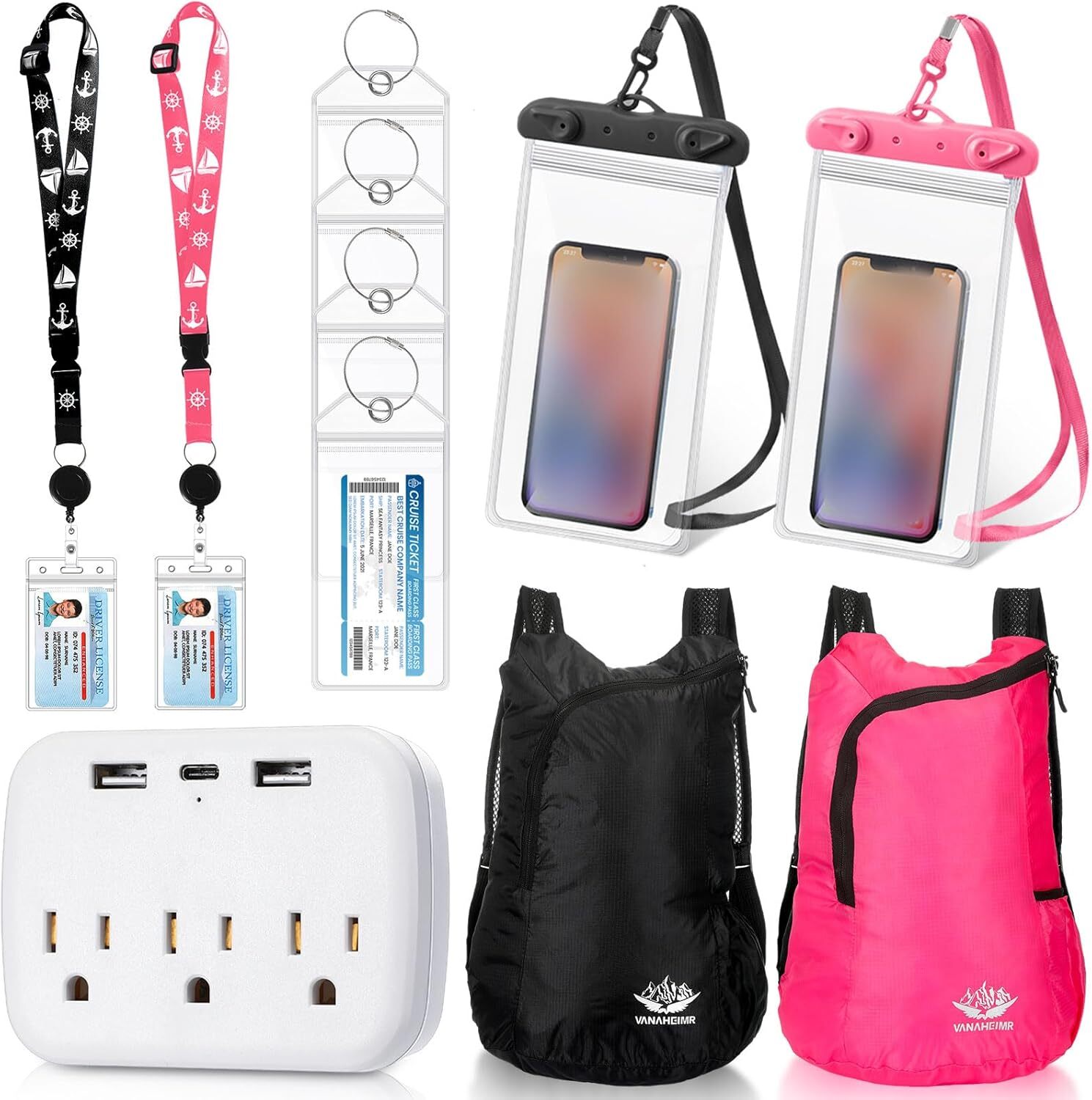 11 Pcs Cruise Accessories Kit 4 Carnival Luggage Tag 2 Black,pink