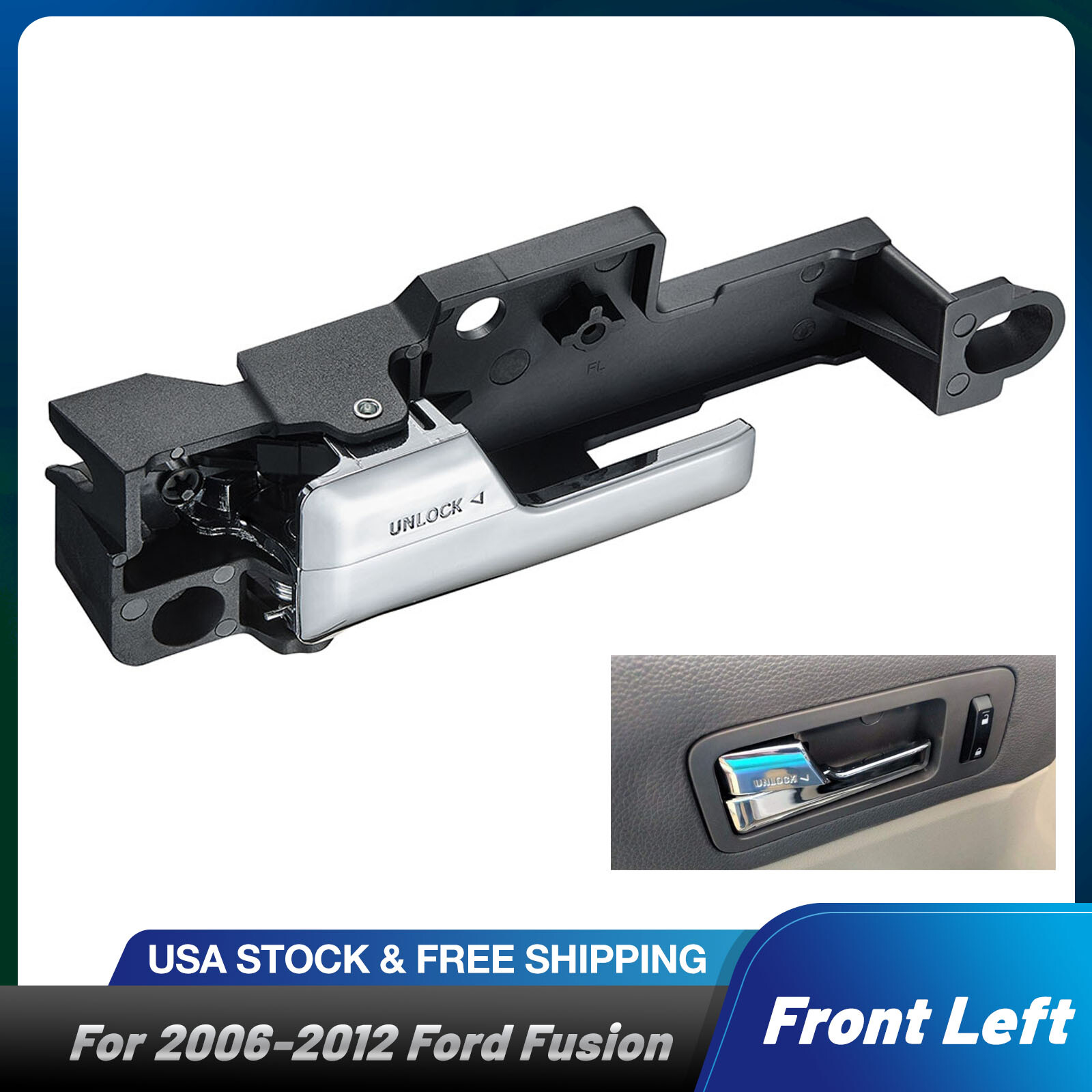 Interior Door Handle For 2006-2012 Ford Fusion MKZ Front Left Driver Side Chrome