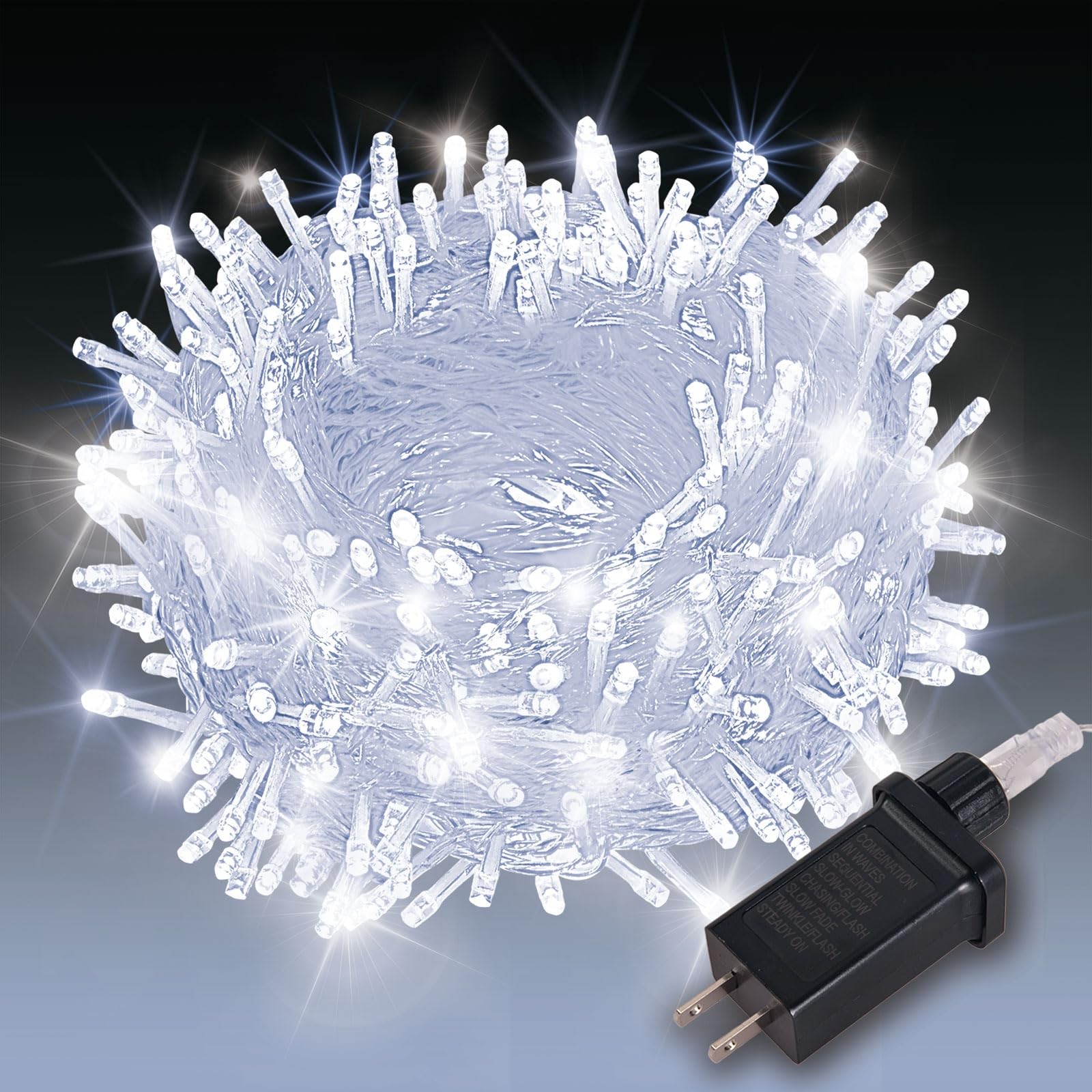 Etinga 100 LED String Lights 33ft Cool White, Plug 100 33ft, White