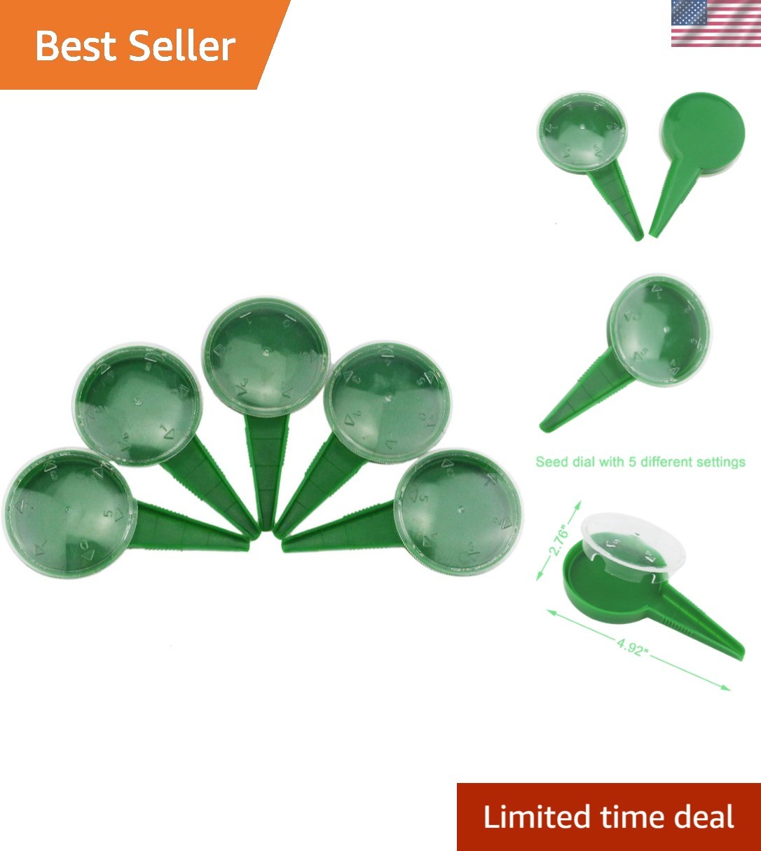 5 Pack Seed Dispenser Tool with Dial Settings for Perfect Planting Precision
