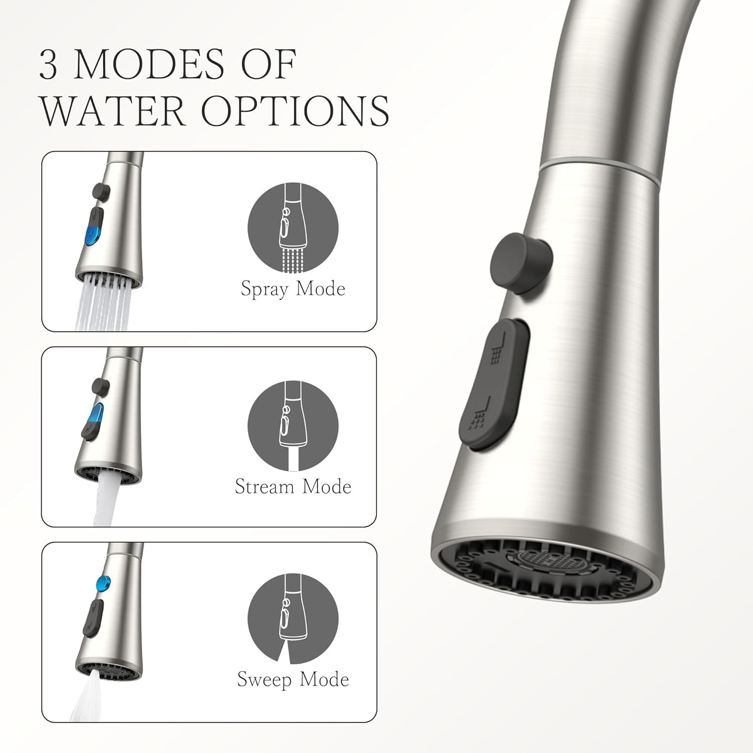 Brushed Nickel High Arc Kitchen Faucet with 3-Mode Pull Down Sprayer