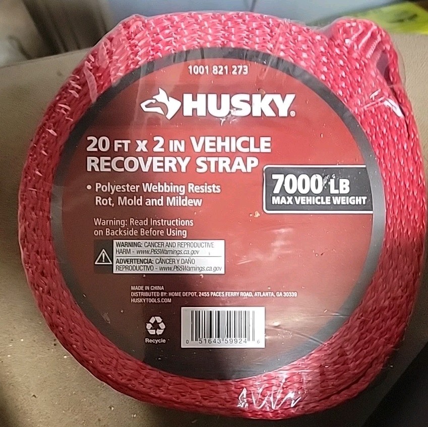 Husky 20 ft. x 2 in. Vehicle Recovery Strap 7000 Pound Load Capacity