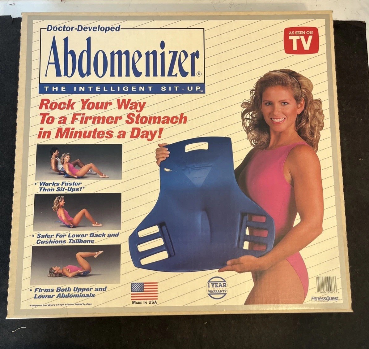 New Vtg 1989 Fitness Quest Abdomenizer Sit Up Original Box & Instructions USA