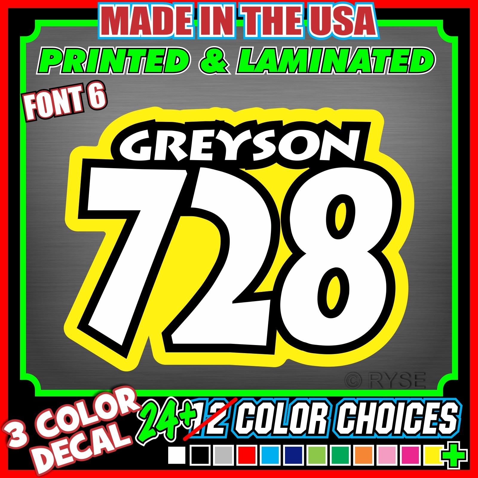 3 Dirt Bike Number Decals Stickers Name MX ATV SX BMX Go Kart Race Motorcycle