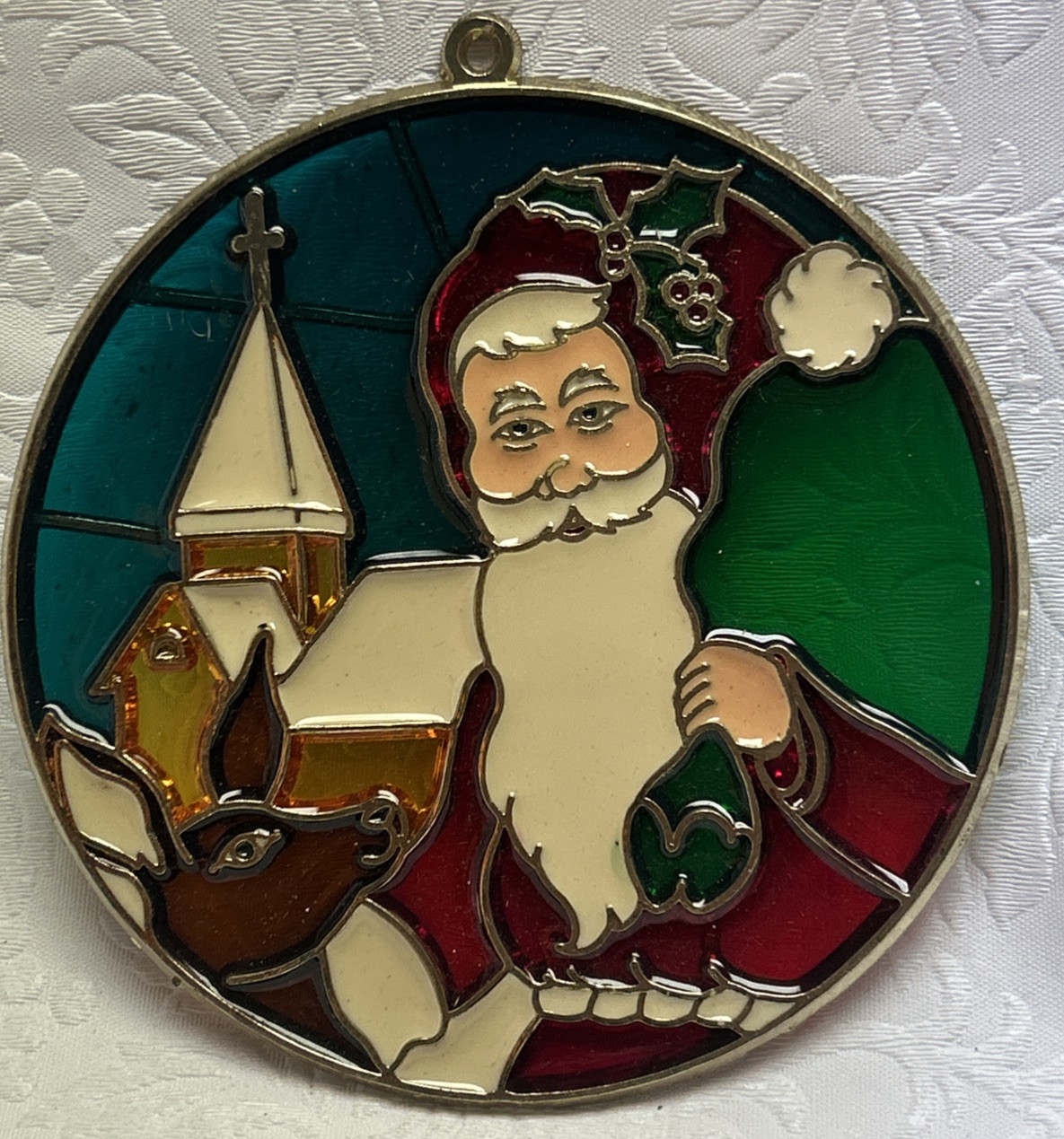 Santa sun catcher christmas decor toys suncatcher stained glass style vintage