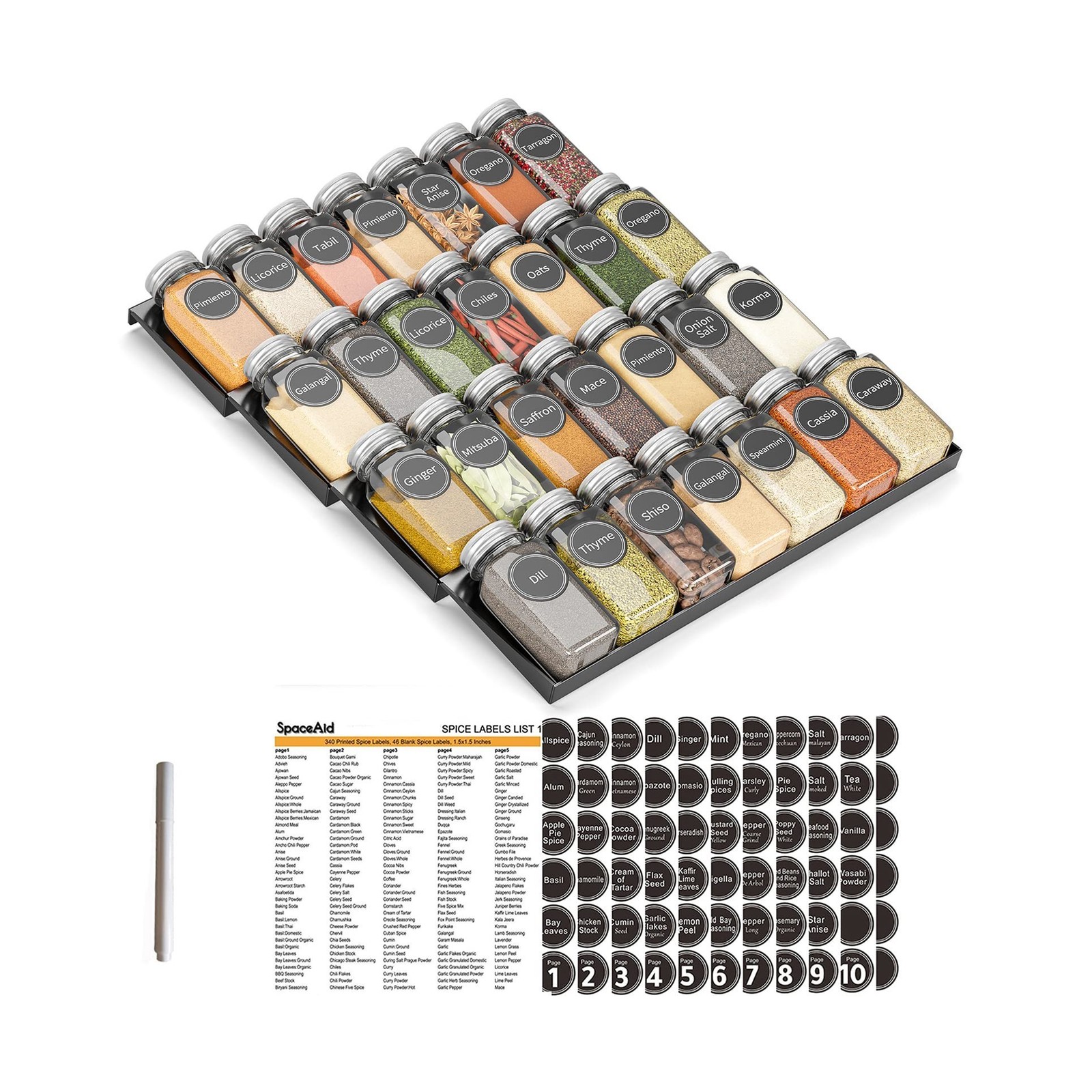 SpaceAid Spice Drawer Organizer with 28 Spice Jars, 386 Spice L... FAST USA SHIP