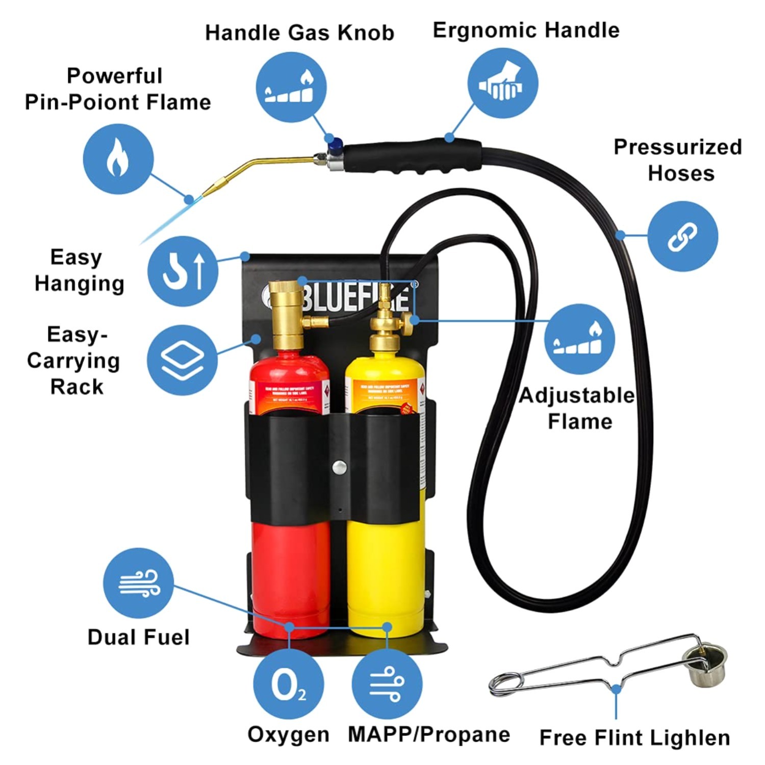 Gas Cutting Torch Kit with Flint Lighter - Heavy-Duty Design