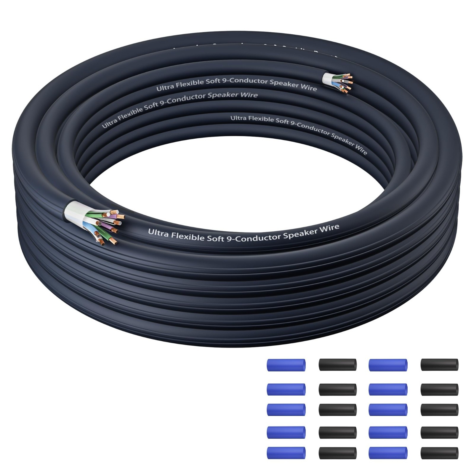 9 Conductor Speaker Wire 25ft 18 AWG Gauge CCA Stranded Cable 4 Channel Blue Wir