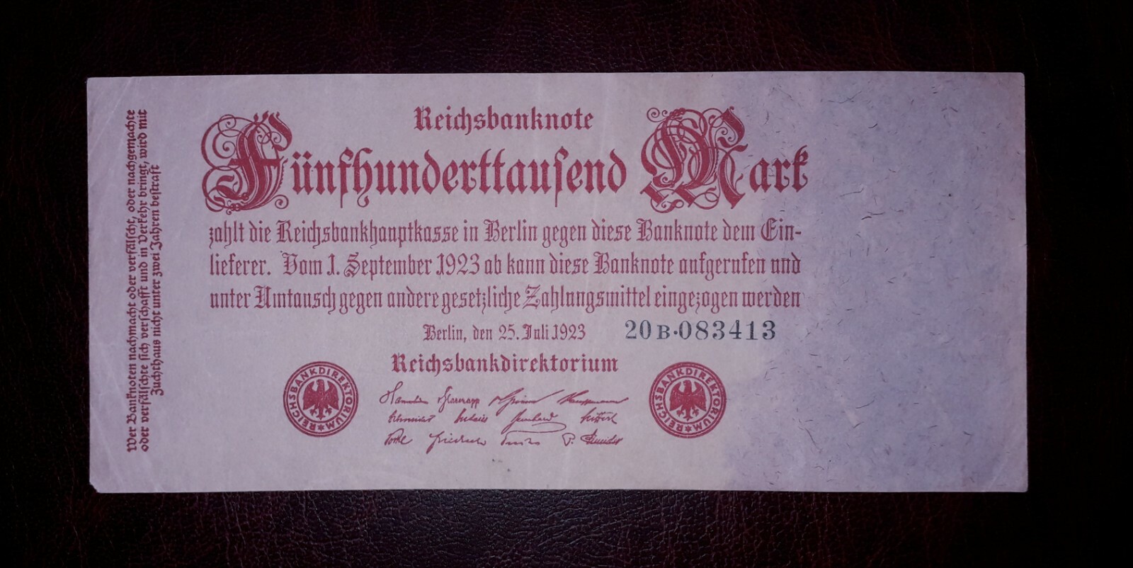 Germany"Weimar hyperinflation" 500.000 mark banknote, 1923year(normal condition)