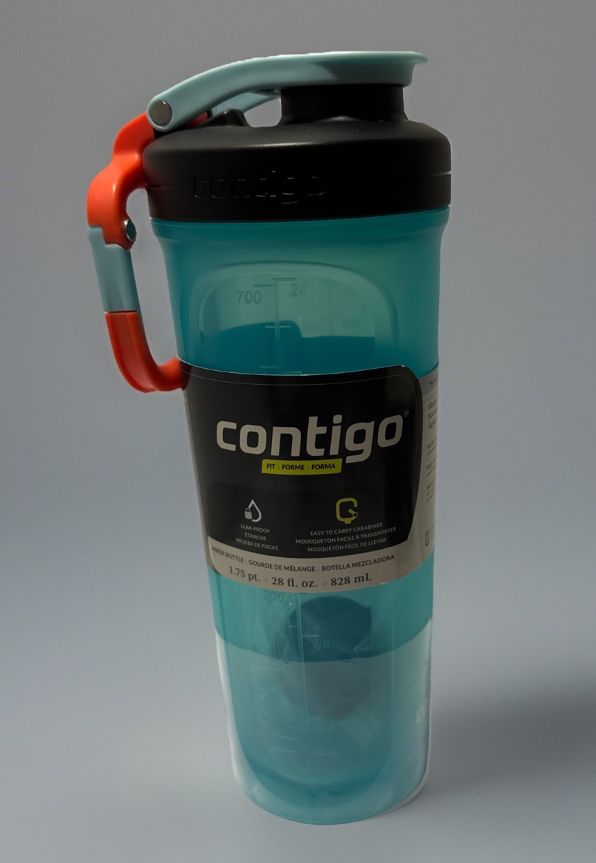 Contigo Shake And Go Fit  Teal Orange Black Leak Proof Caribiner  Bottle BN14