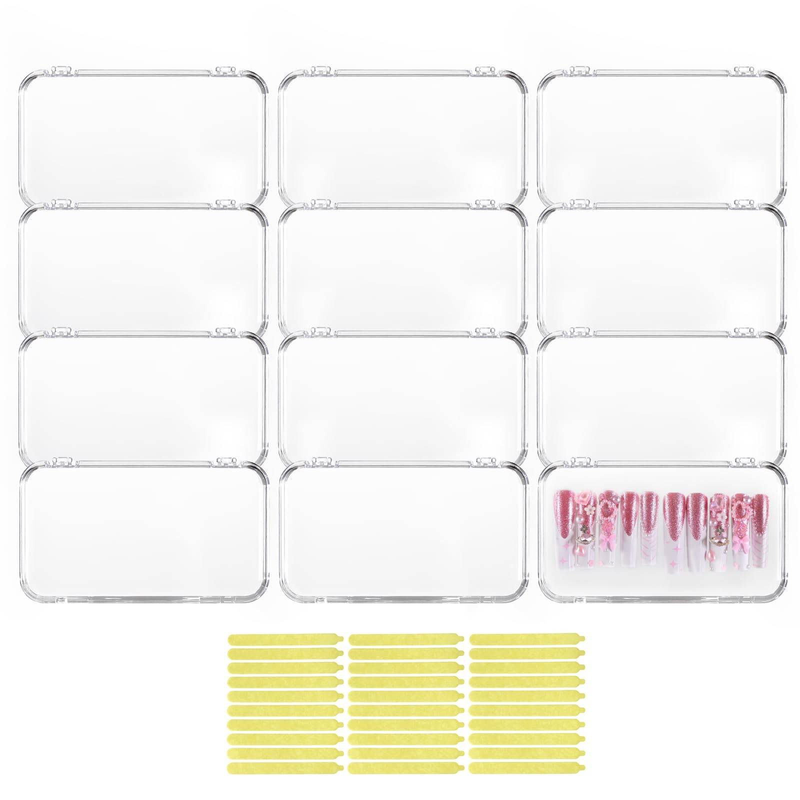 12 PCS Clear Press On Fake Nail Storage Box Packaging 30 Tape 5.12.95 Inch