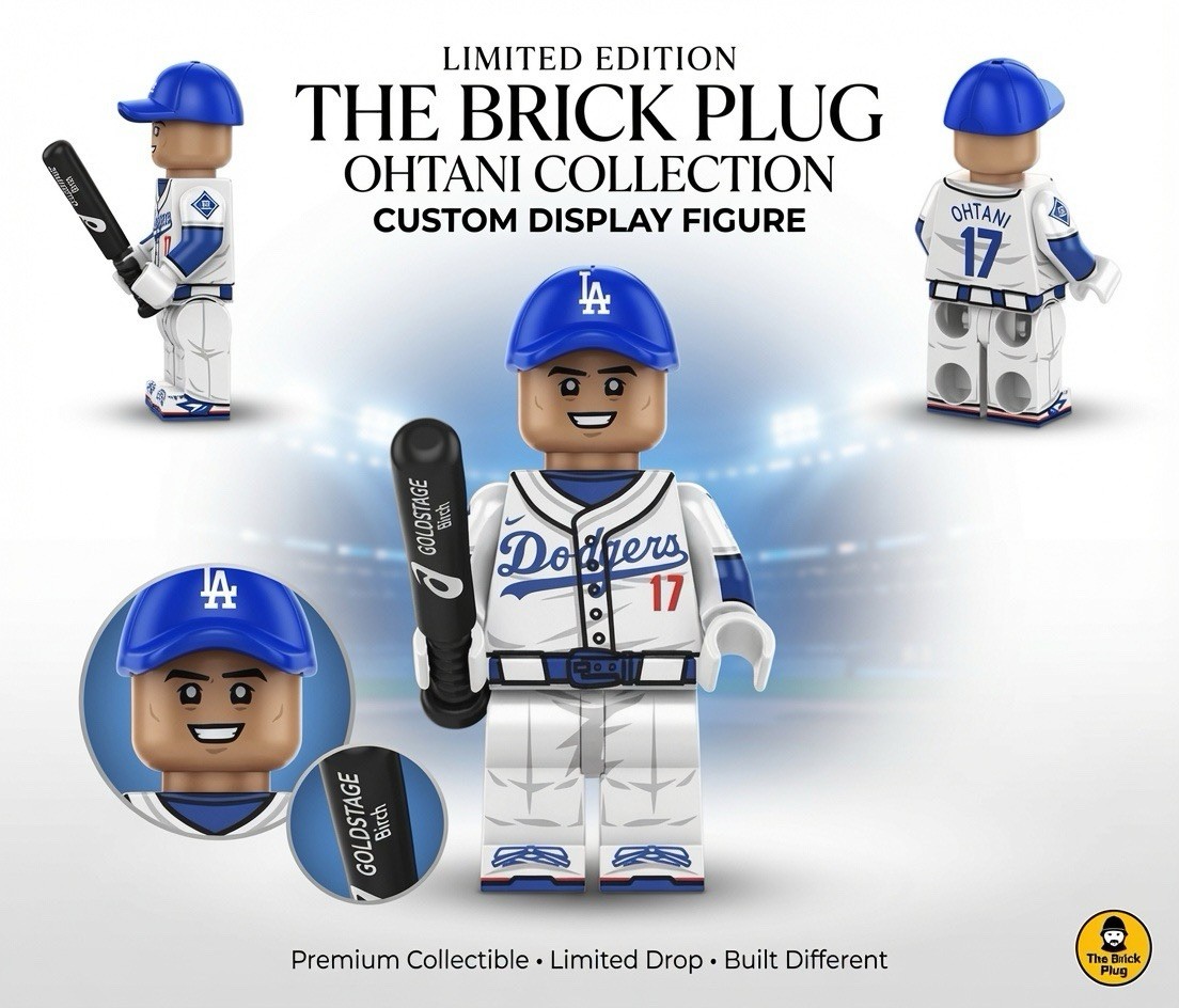 Custom Shohei Ohtani inspired minifigure in Dodgers #17 uniform.