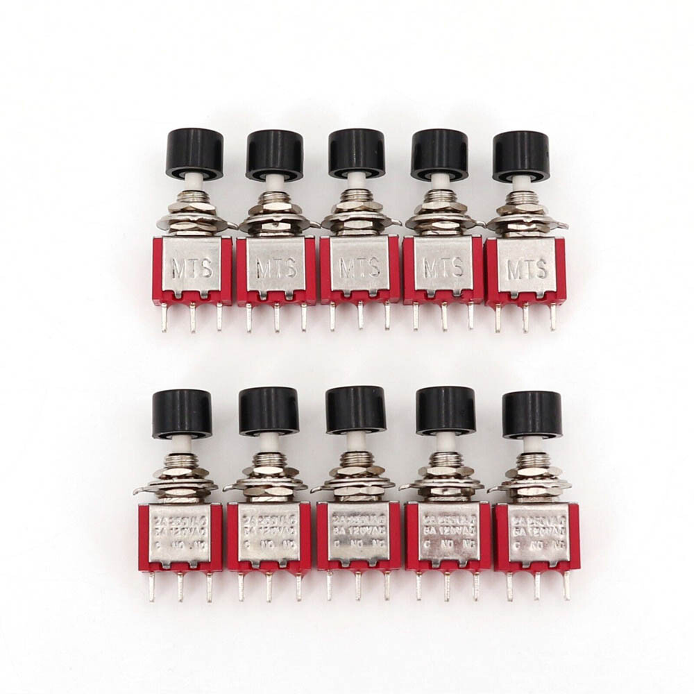 MTS-102M Momentary Snap-Acting 3-Pin SPDT 6mm Panel Mount Mini Push Button 10Pcs