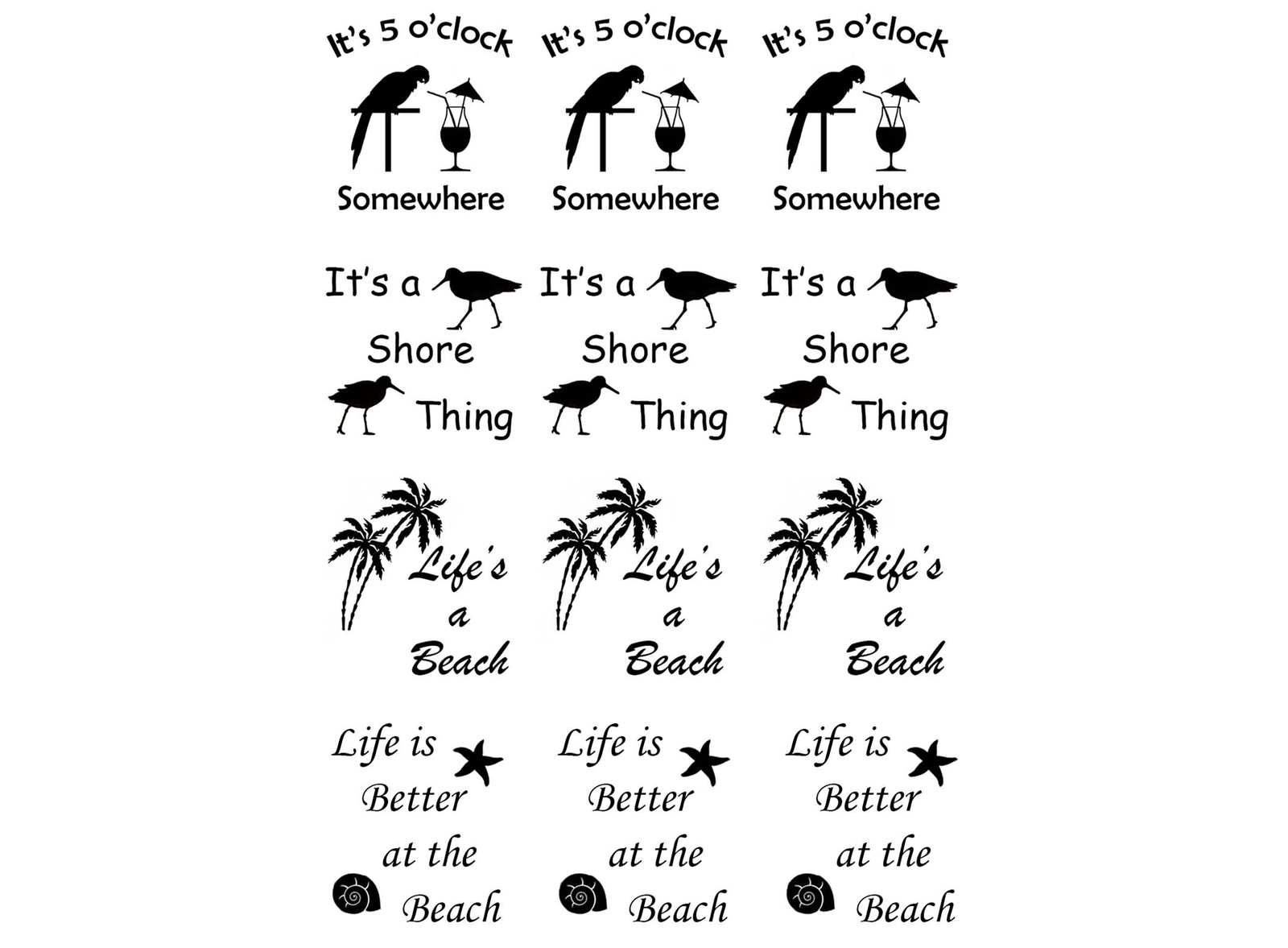 Summer Fun 12 pcs 1-1/8" Black Fused Glass Decals